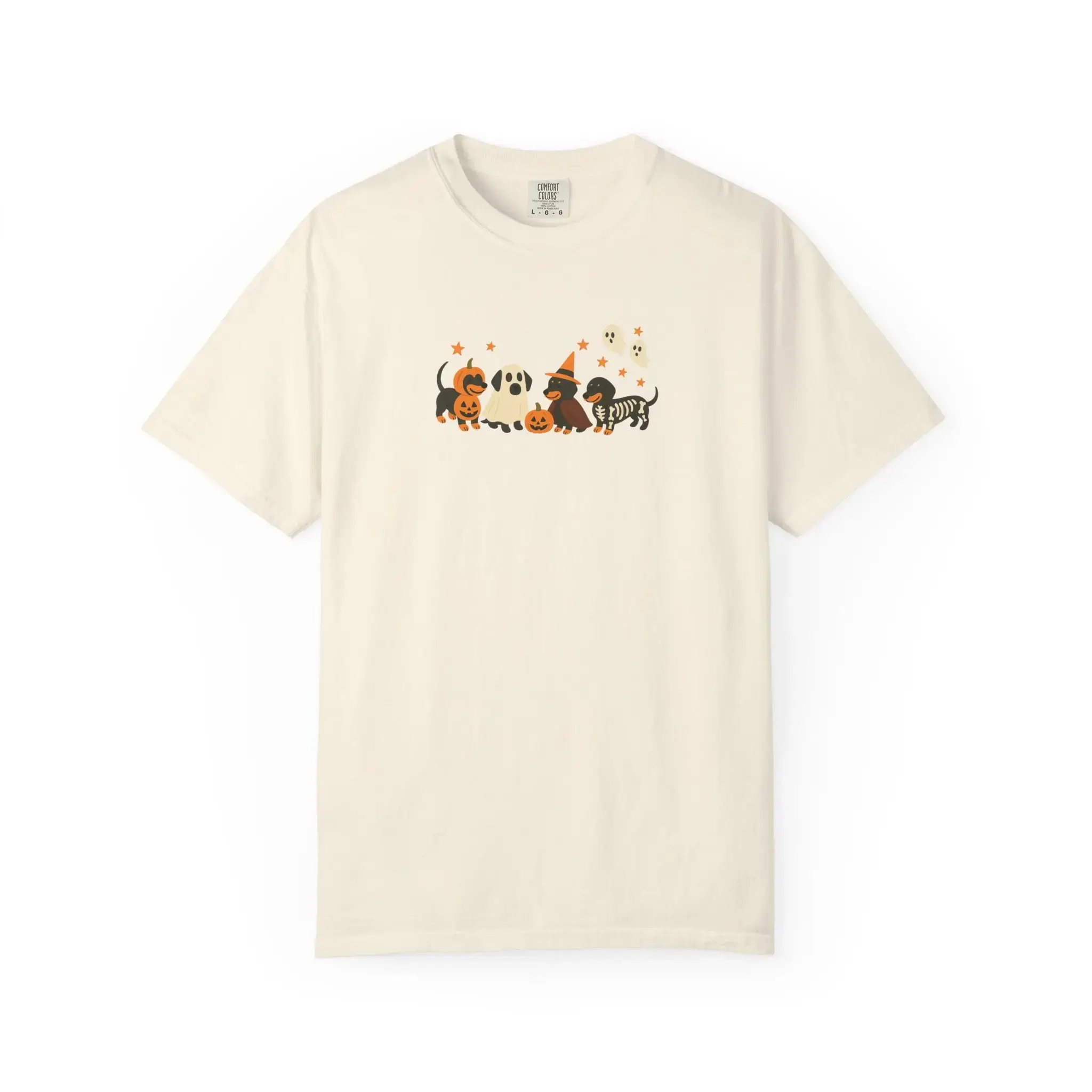 Dachshund Halloween T-Shirt, Spooky Dog Comfort Colors Tee, Unisex Garment-Dyed Trick or Treat Costume Top, Womens Fall Apparel - photo 4