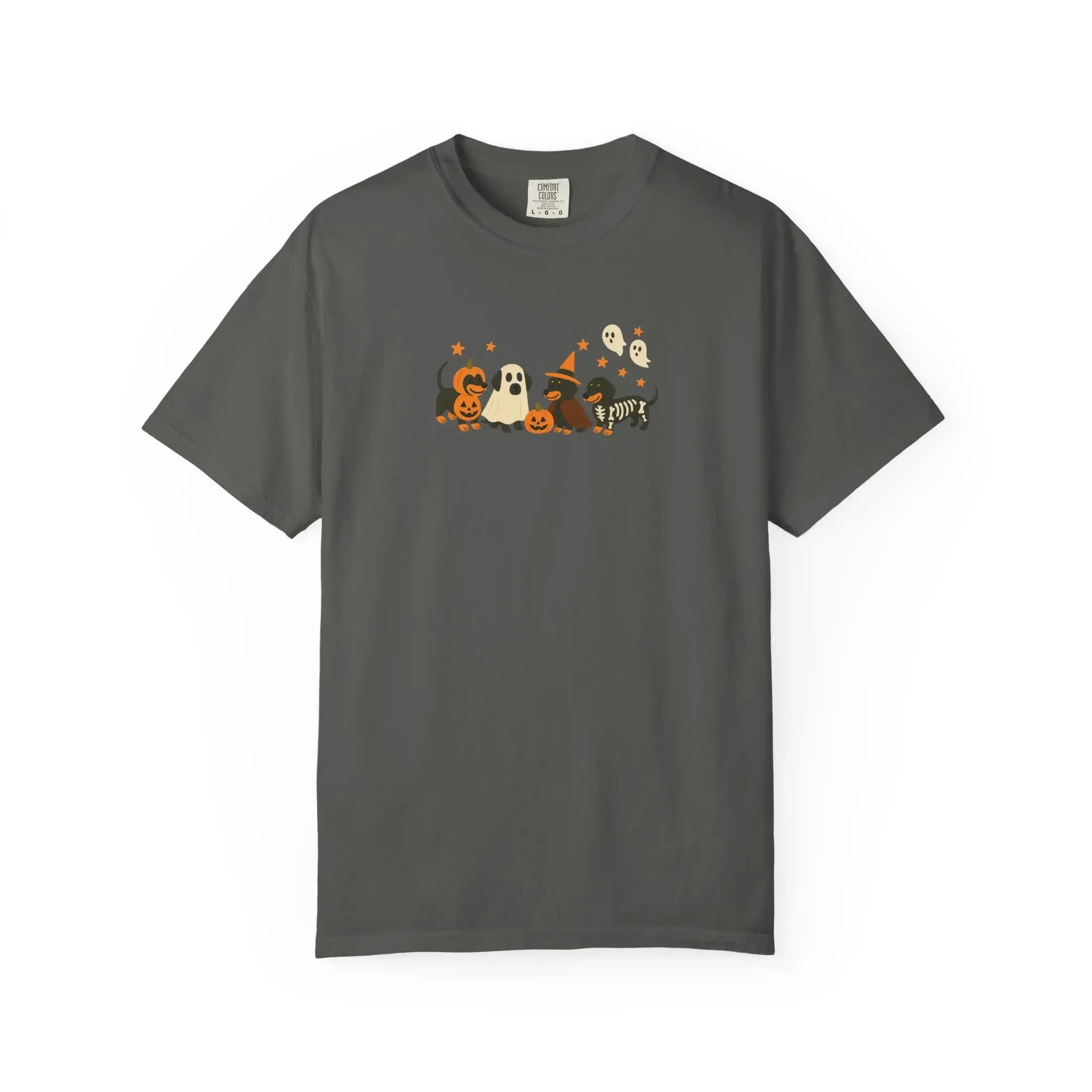 Dachshund Halloween T-Shirt, Spooky Dog Comfort Colors Tee, Unisex Garment-Dyed Trick or Treat Costume Top, Womens Fall Apparel - photo 5