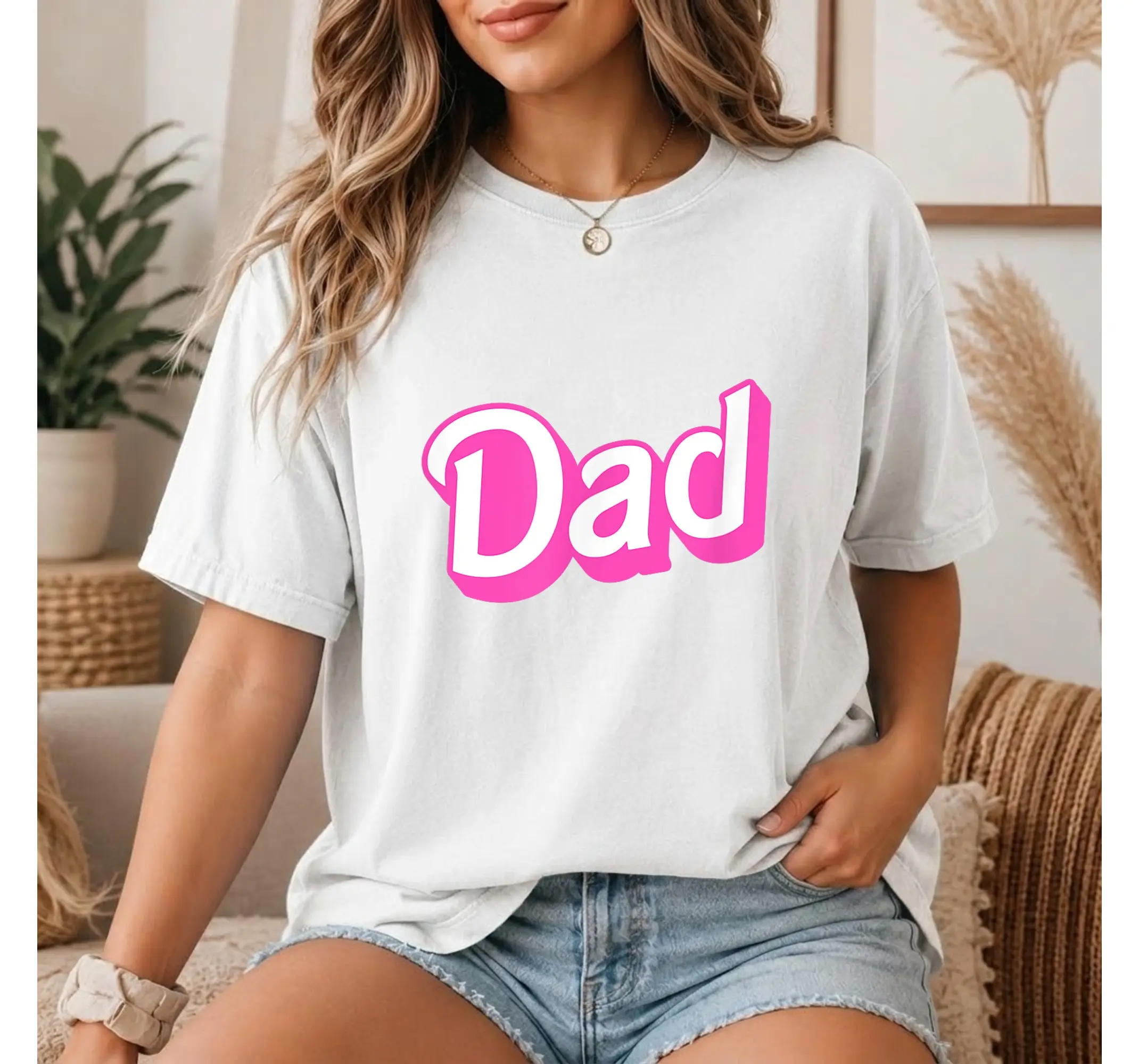 Dad Halloween Costume Graphic Tee, Retro Pink Text Vintage Shirt for Men