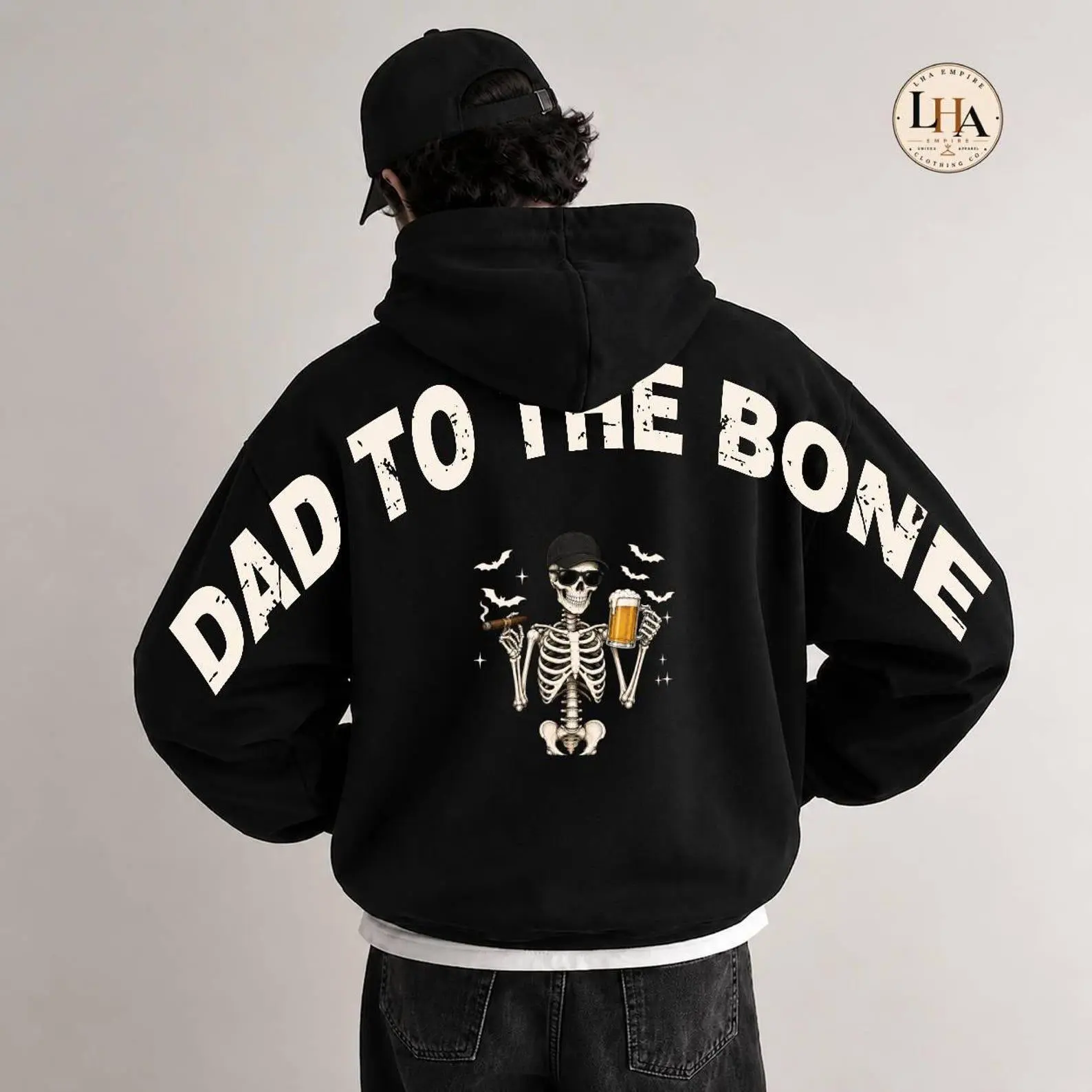 Dad To The Bone Across Back Sweatshirt, Skeleton Halloween Shoulder-To-Shoulder Lettering Gift For Him - photo 2