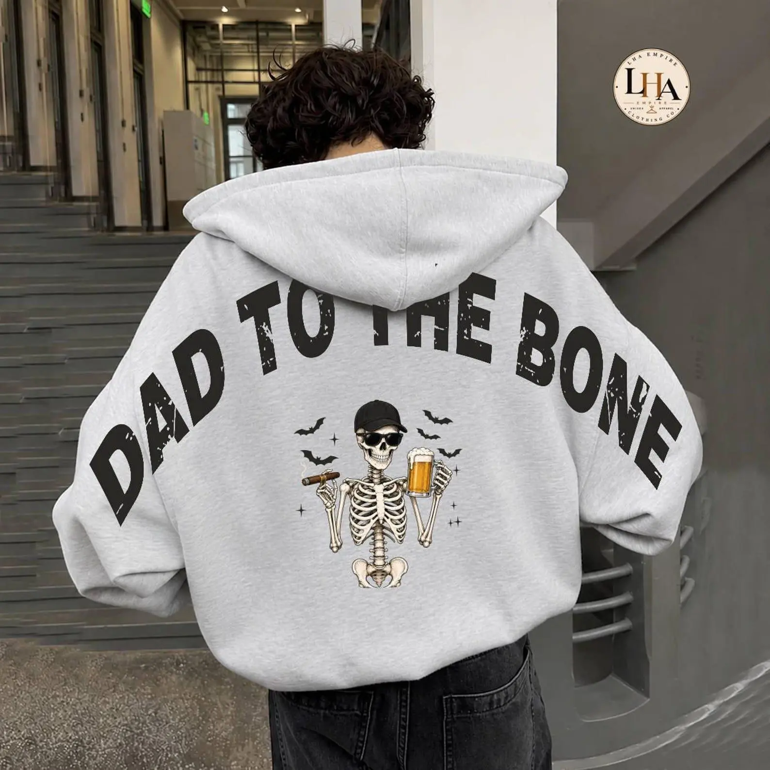 Dad To The Bone Across Back Sweatshirt, Skeleton Halloween Shoulder-To-Shoulder Lettering Gift For Him - photo 3