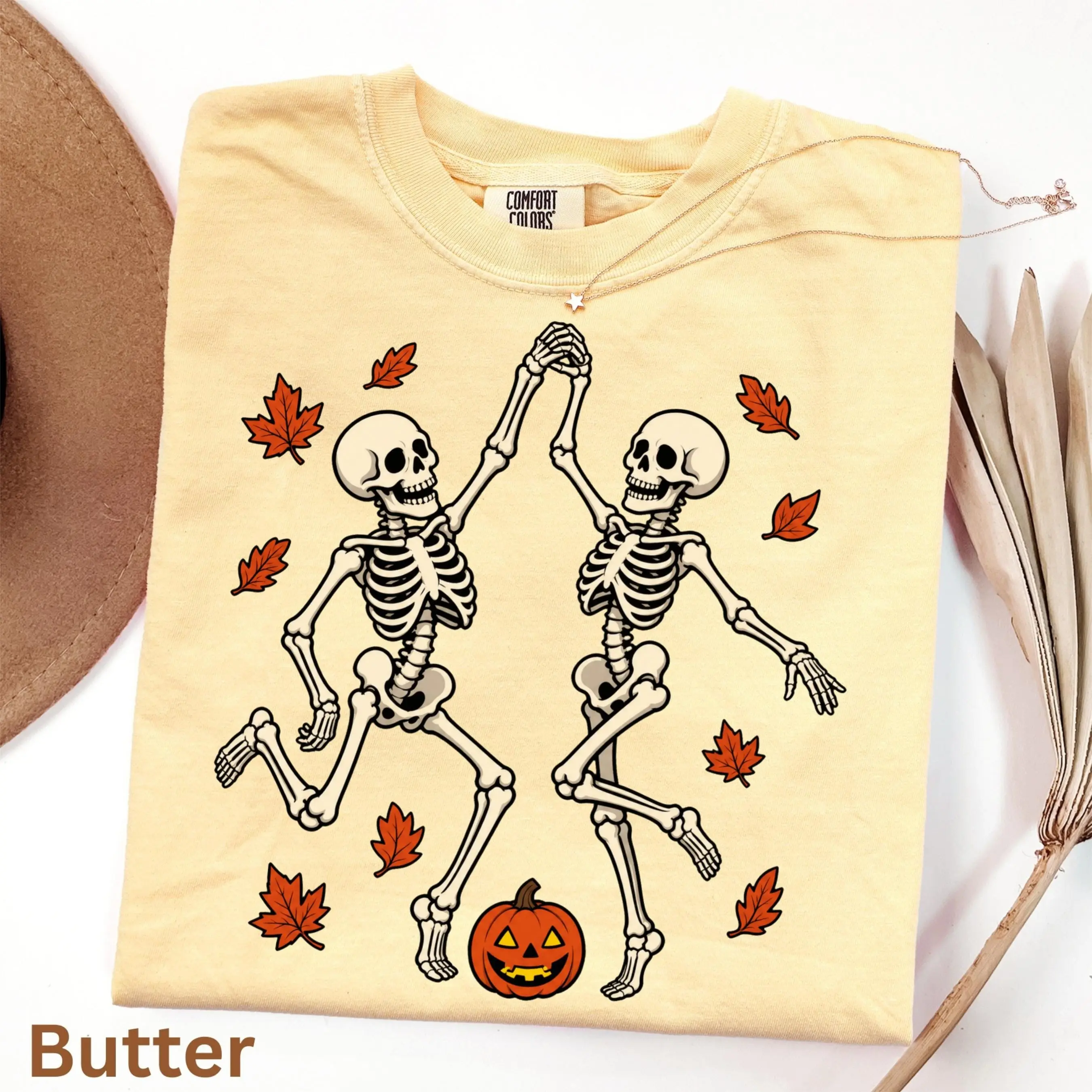 Comfort Colors Dancing Skeleton Couple Shirt, Halloween Matching Spooky Season Fall Outfit Tee