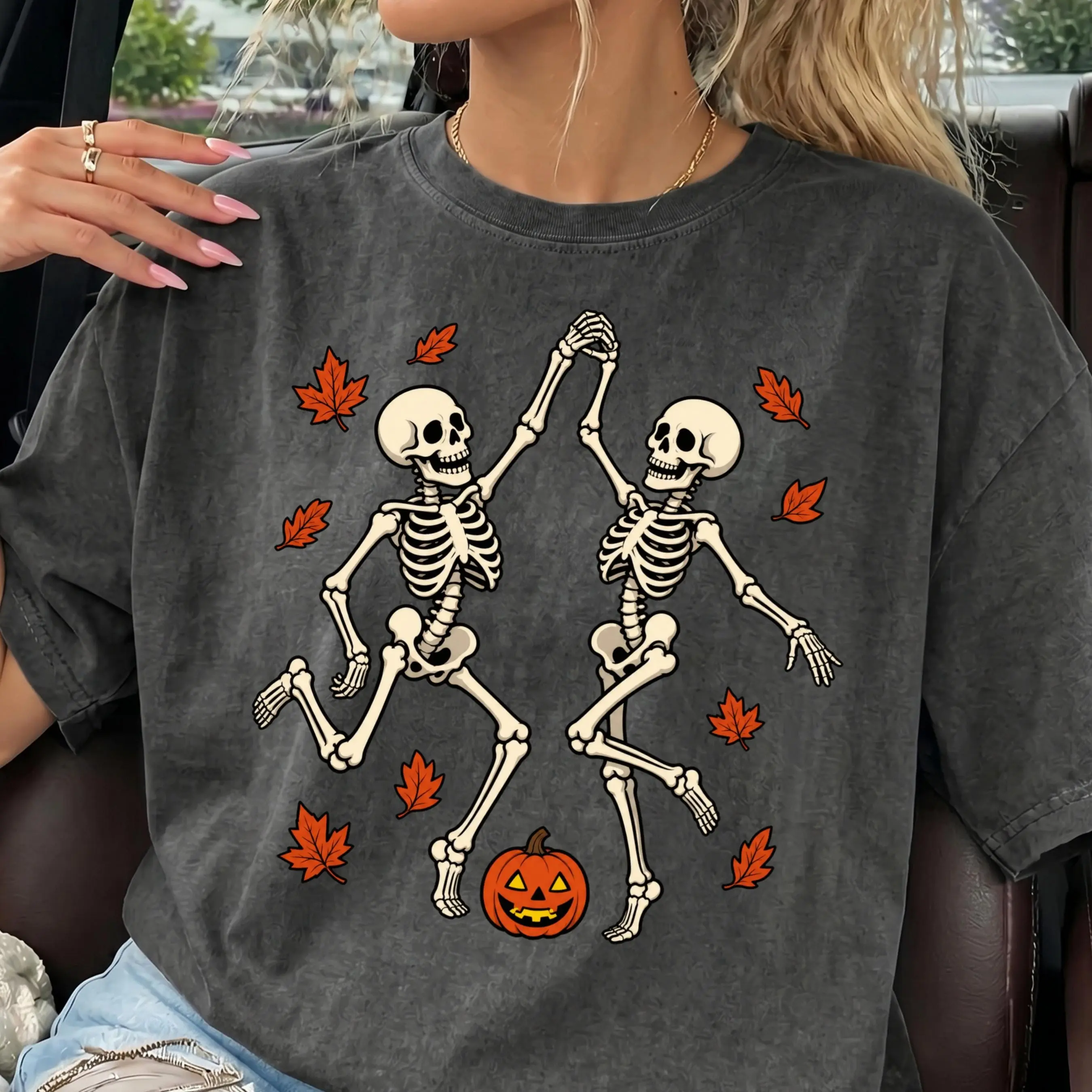 Comfort Colors Dancing Skeleton Couple Shirt, Halloween Matching Spooky Season Fall Outfit Tee - photo 2
