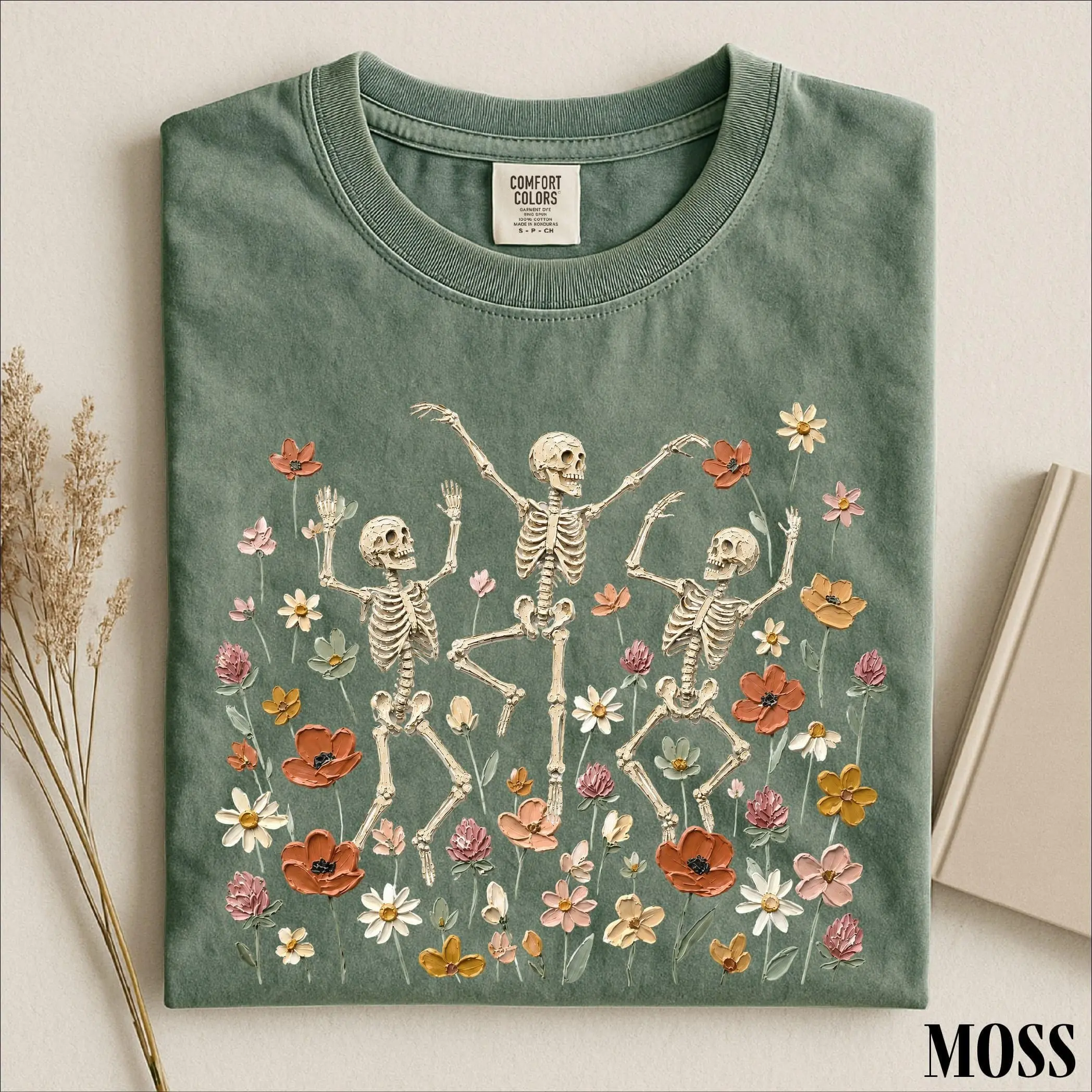 Comfort Colors Dancing Skeleton Fall Shirt, Cute Floral Retro Halloween Graphic Tee, Spooky Season Womens Gift - photo 5