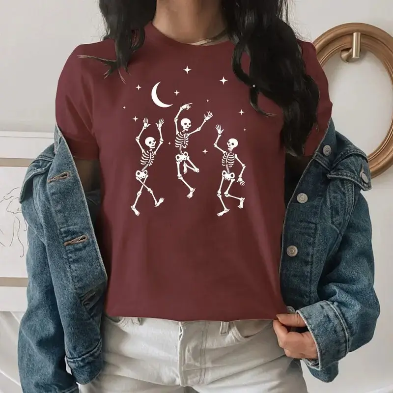 Dancing Skeleton Halloween Shirt, Funny Pumpkin Party Fall Costume Graphic Tee, Womens Gift - photo 3