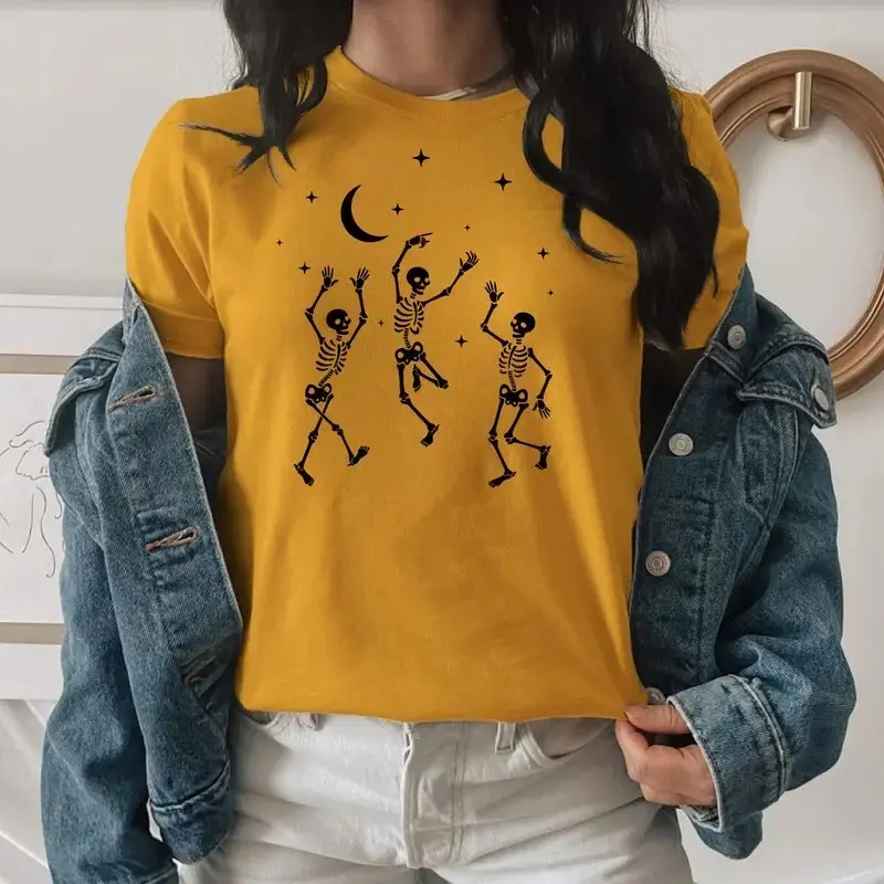Dancing Skeleton Halloween Shirt, Funny Pumpkin Party Fall Costume Graphic Tee, Womens Gift - photo 4