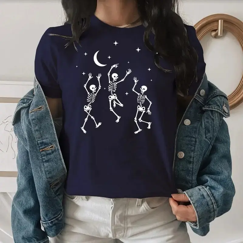 Dancing Skeleton Halloween Shirt, Funny Pumpkin Party Fall Costume Graphic Tee, Womens Gift - photo 5