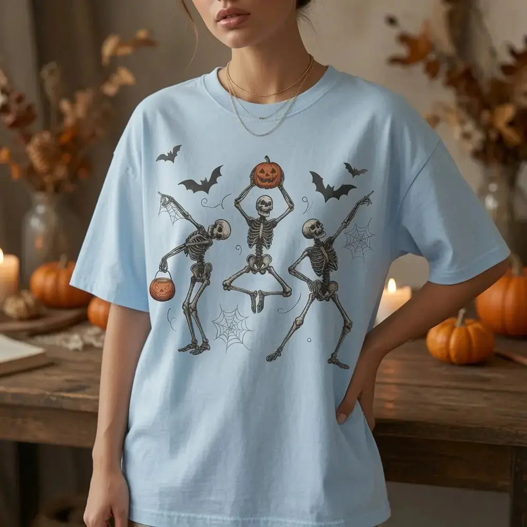 Dancing Skeleton Halloween Shirt, Vintage Retro Spooky Pumpkin Ghost Funny Cute Fall Graphic Tee - photo 3