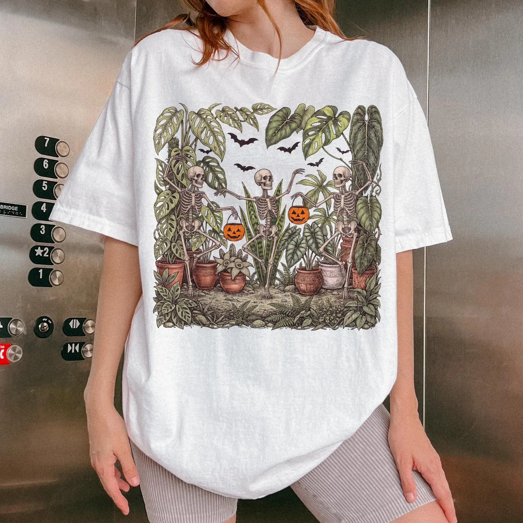 Comfort Colors Dancing Skeleton Houseplant Sweatshirt, Gothic Garden Dark Botanical Halloween Spooky Plant Lover Gift - photo 5
