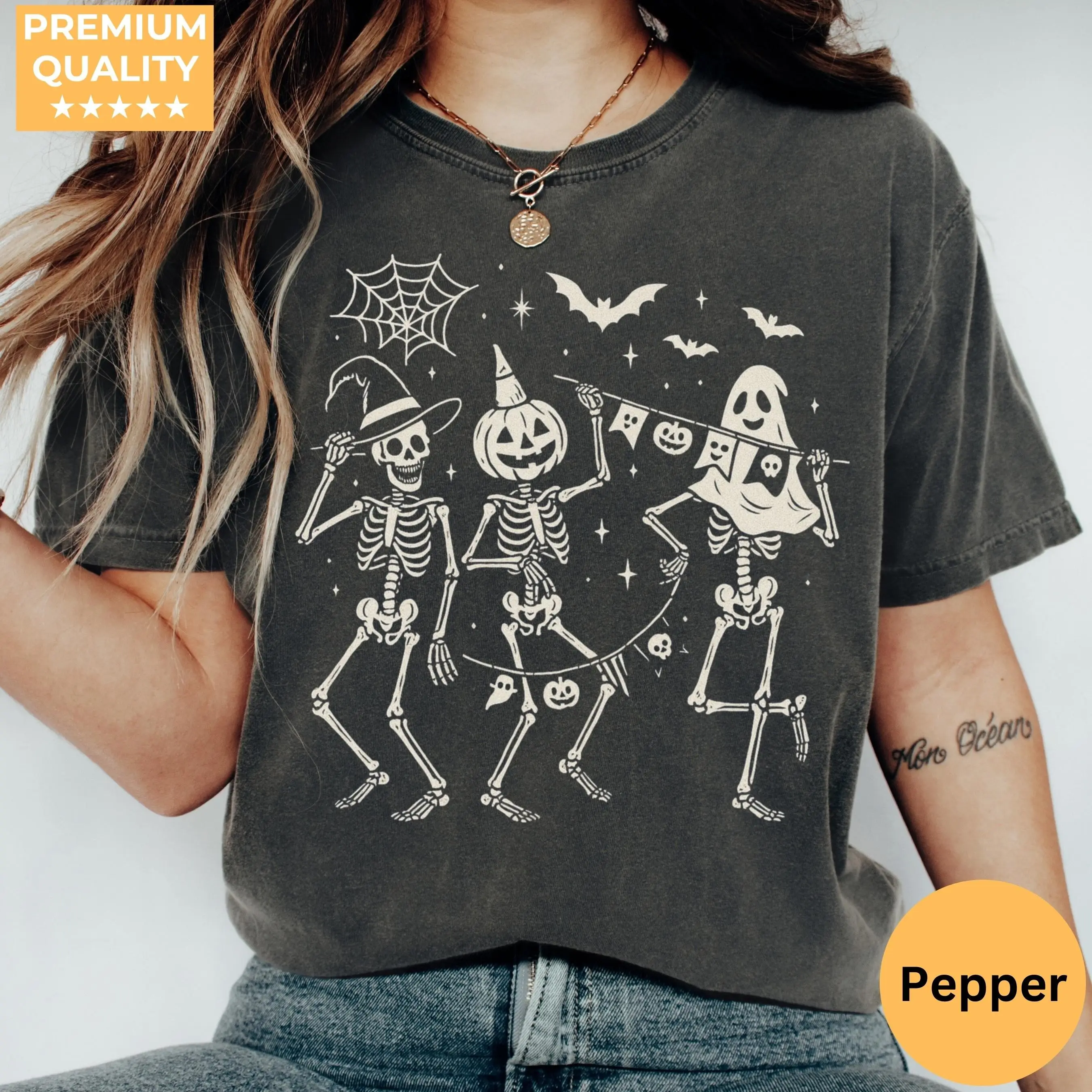 Dancing Skeleton Shirt, Comfort Colors 90s Vintage Skull Retro Y2K Funny Halloween Oversized Tee for Her