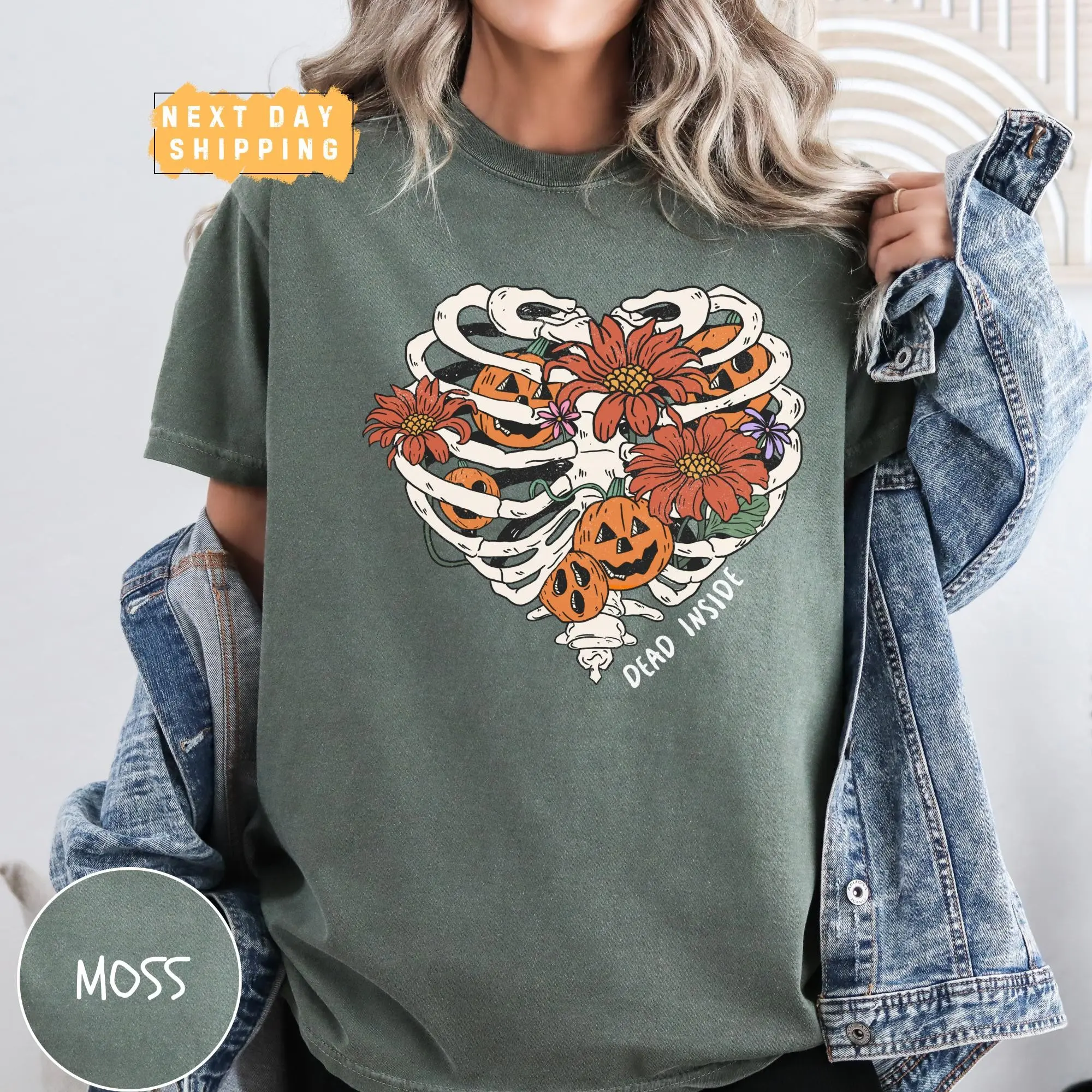 Dead Inside Halloween Comfort Colors Shirt, Funny Women's Skeleton Fall Graphic Tee
