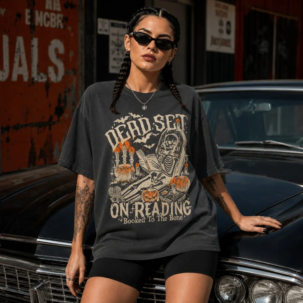 Comfort Colors Dead Set on Reading T-Shirt, Halloween Skeleton Funny Skellie Mama Spooky Season Book Lover Tee - photo 2