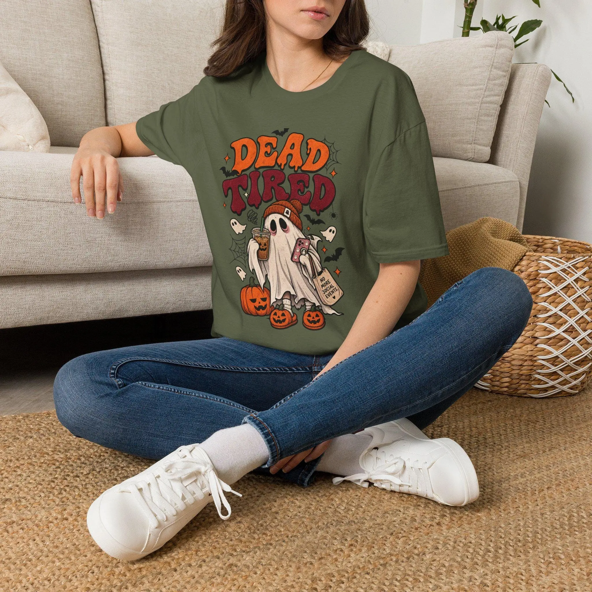 Dead Tired ghost Halloween Shirt | spooky cartoon pumpkin bats - photo 5