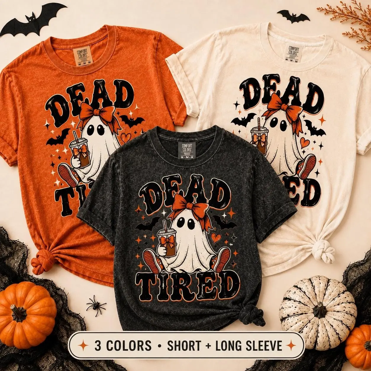 Comfort Colors Dead Tired Ghost Coffee Shirt, Cute Spooky Halloween Fall Graphic Tee