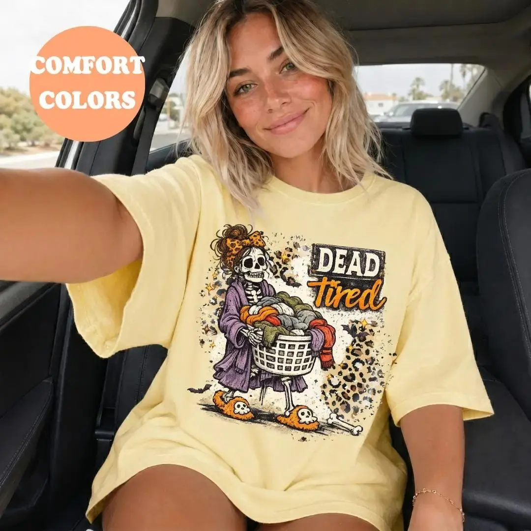 Dead Tired Skeleton Laundry Mom Sweatshirt, Funny Sarcastic Mama Life Vintage Graphic Top, Mother's Day Gift