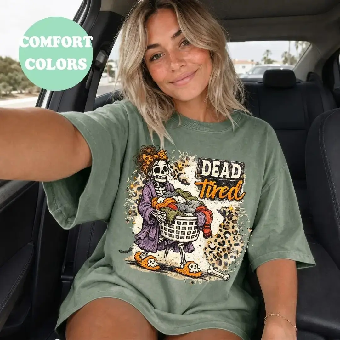 Dead Tired Skeleton Laundry Mom Sweatshirt, Funny Sarcastic Mama Life Vintage Graphic Top, Mother's Day Gift - photo 2