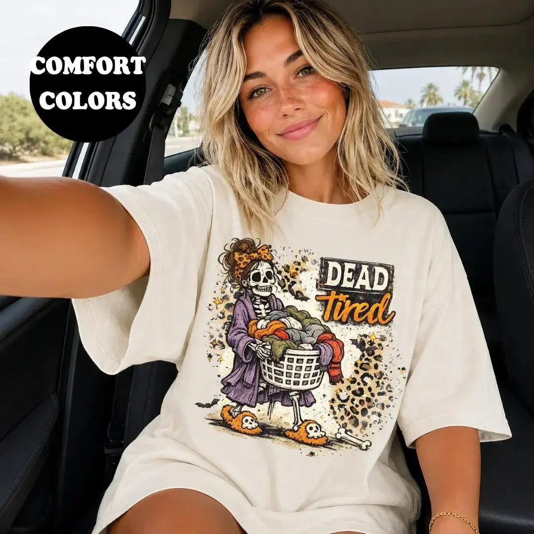 Dead Tired Skeleton Laundry Mom Sweatshirt, Funny Sarcastic Mama Life Vintage Graphic Top, Mother's Day Gift - photo 5