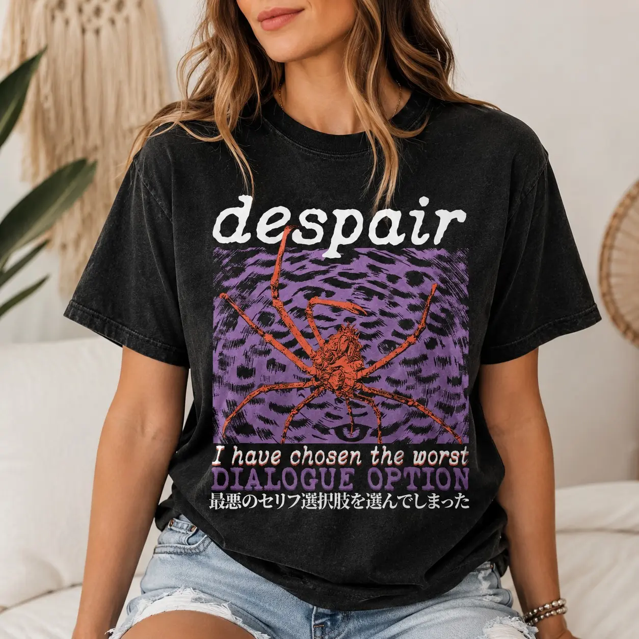Despair Spider Graphic Shirt for Women, Vintage Horror Short Sleeve Tee for Halloween and Alternative Dark Humor Gift - photo 1