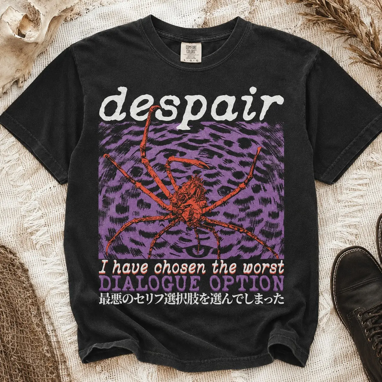 Despair Spider Graphic Shirt for Women, Vintage Horror Short Sleeve Tee for Halloween and Alternative Dark Humor Gift - photo 2