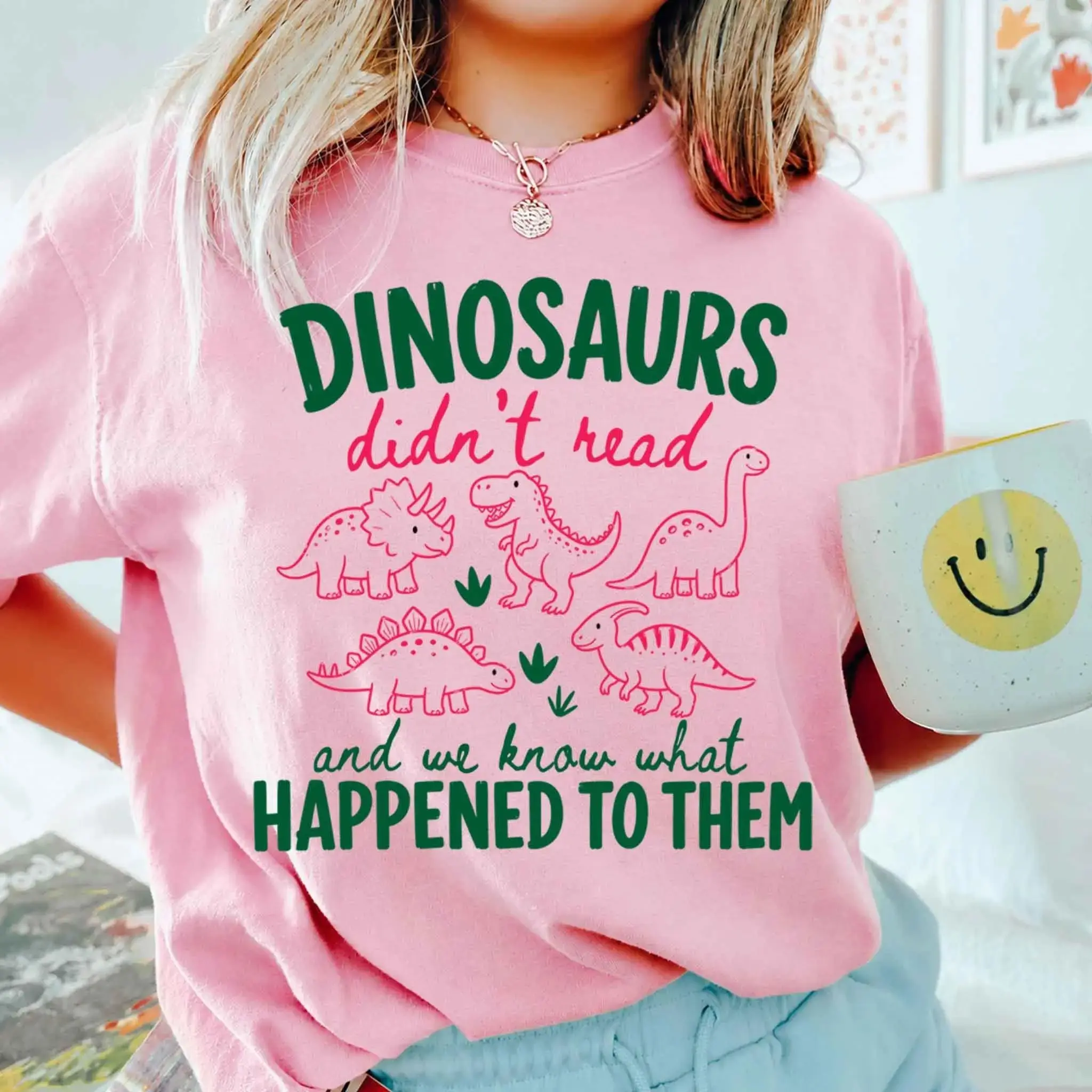 Dinosaur Skeleton Teacher Tee, T-Rex Reading Book Lover Literacy Graphic Shirt, Cute Librarian Gift