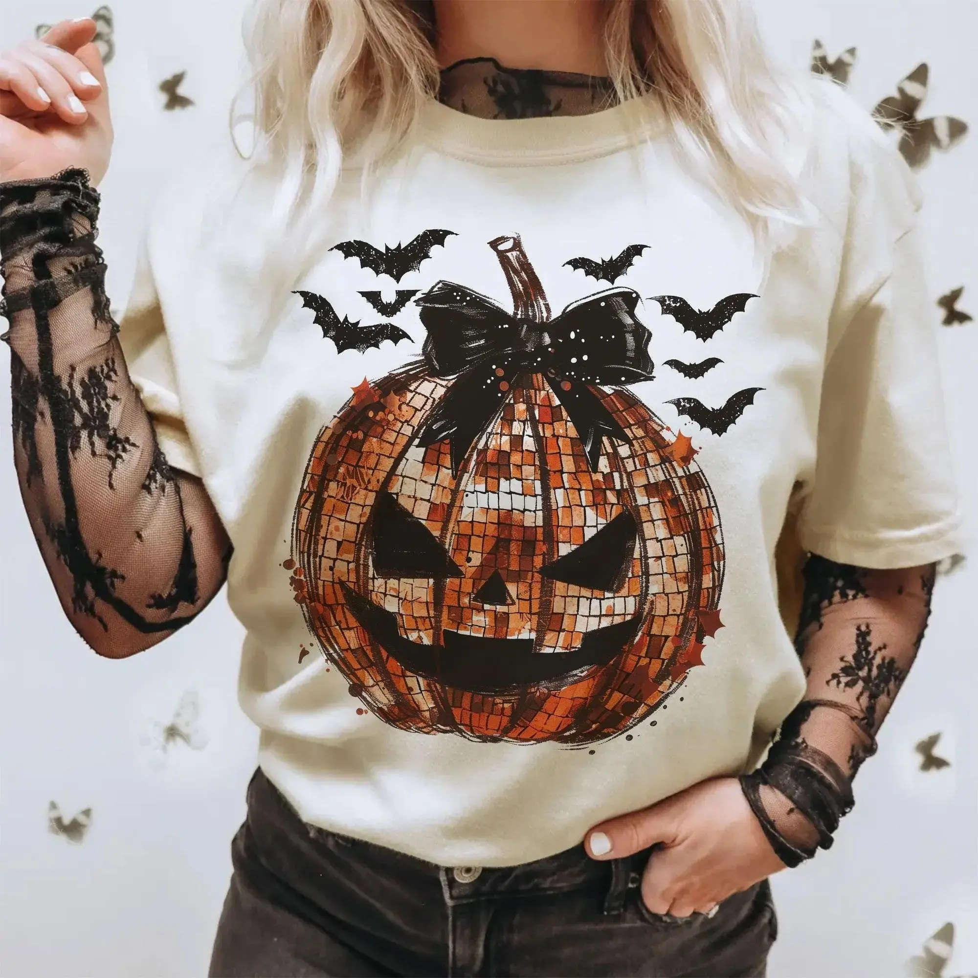 Disco Pumpkin Comfort Colors Shirt, Trendy Fall Graphic Tee, Retro Halloween Autumn Womens Top - photo 5