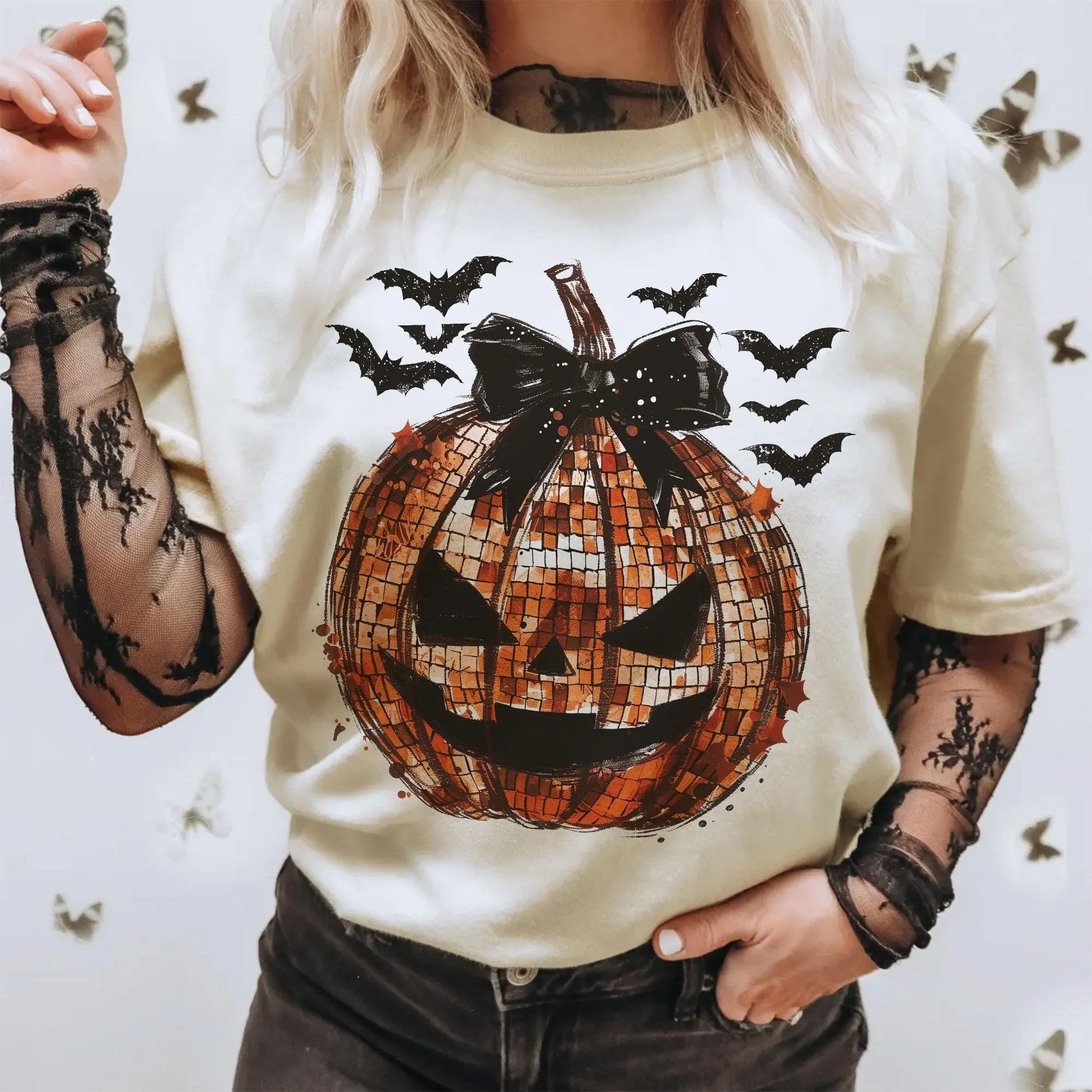 Disco Pumpkin Comfort Colors Shirt, Trendy Fall Autumn Sublimation Graphic Tee, Retro Halloween Top - photo 5