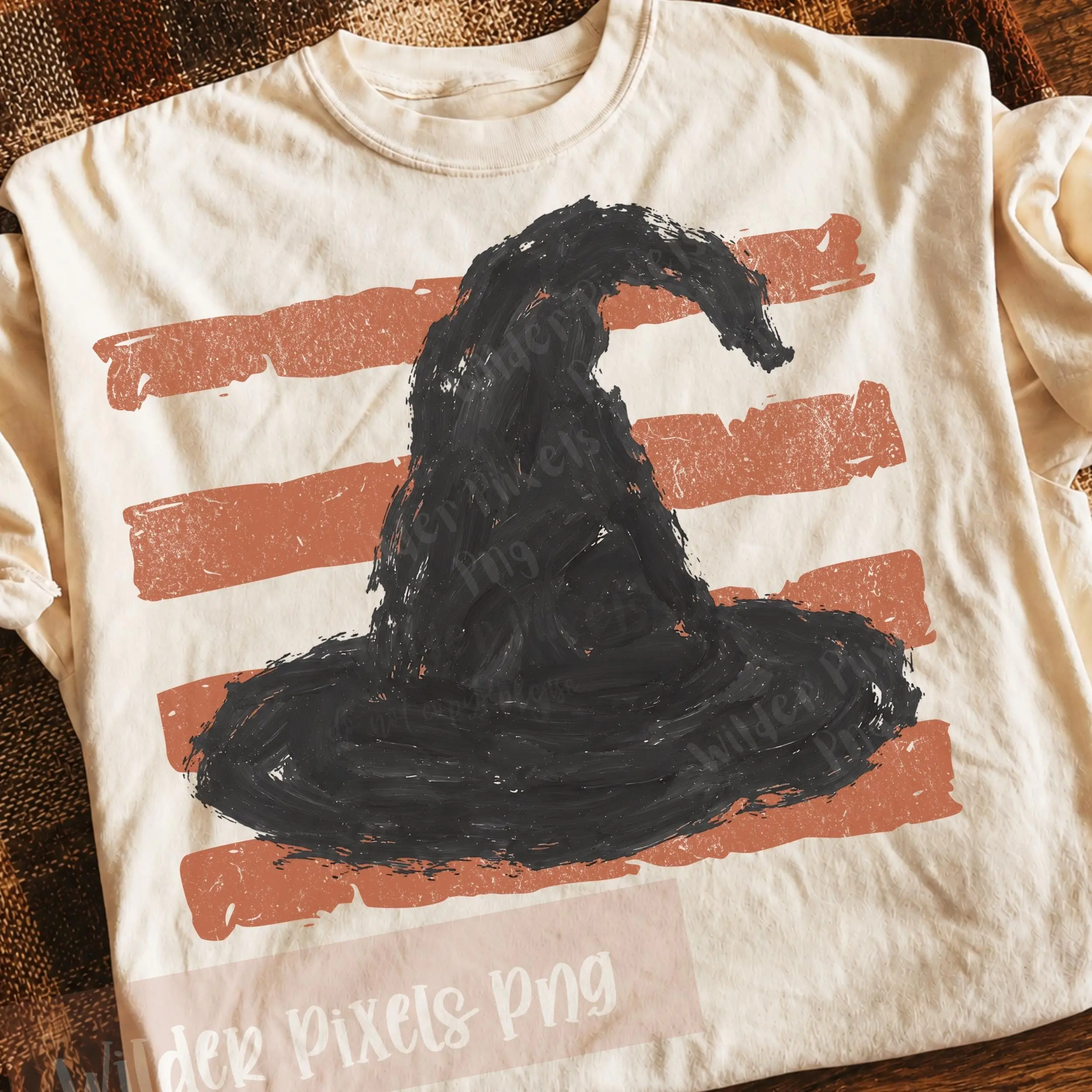 Distressed Witch Hat Pumpkin Stripes Sweatshirt, Finger Paint Autumn Cozy Minimalist Mom Fall Crewneck - photo 1