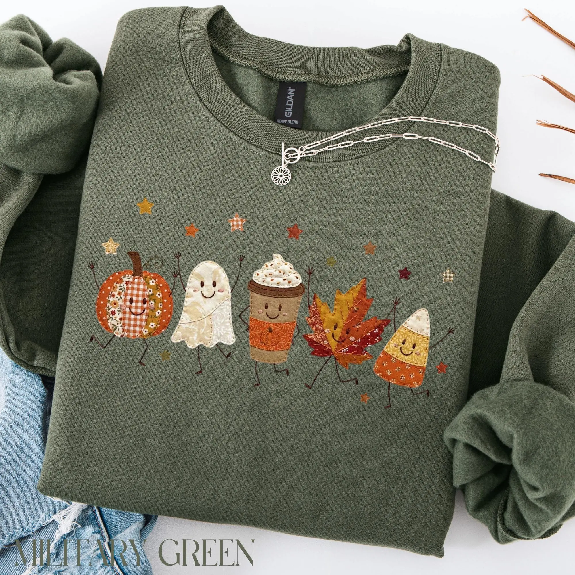 Doodle Fall Sweatshirt, Patchwork Pumpkin Spice Latte Crewneck, Spooky Season Gift - photo 4