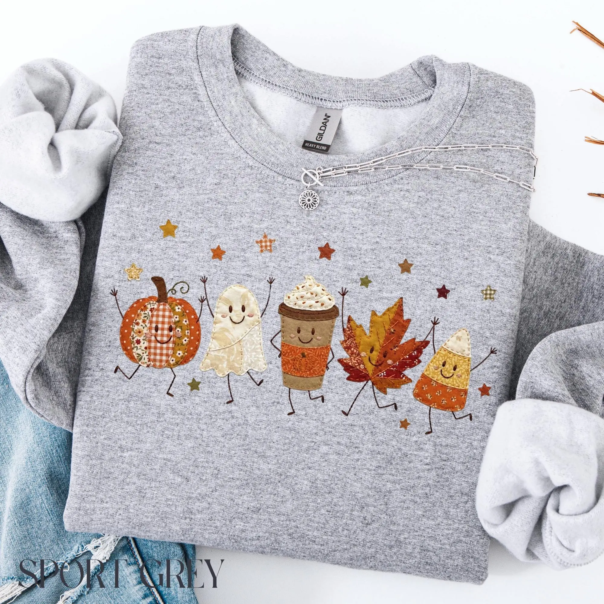 Doodle Fall Sweatshirt, Patchwork Pumpkin Spice Latte Crewneck, Spooky Season Gift - photo 5