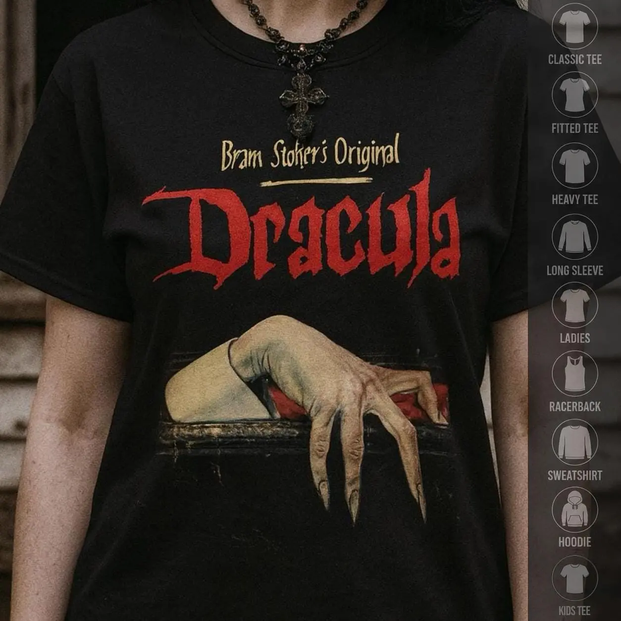 Dracula Vampire Hoodie, Bram Stoker Horror Goth Halloween Graphic Long Sleeve Top, Unisex Ladies Kids Gift