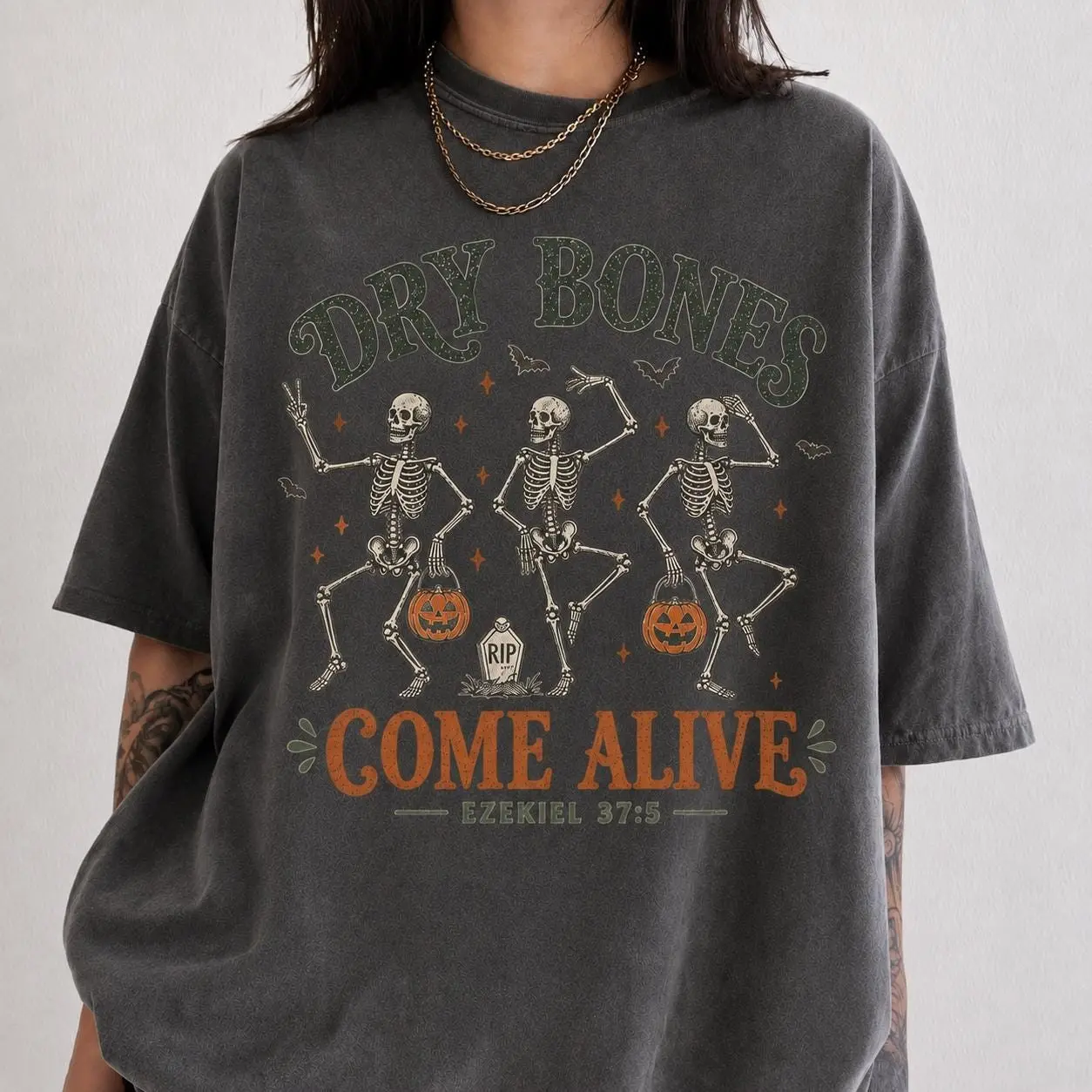 Dry Bones Come Alive Christian Halloween Shirt, Dancing Skeleton Bible Verse Tee, Faith Scripture Fall Gift - photo 2