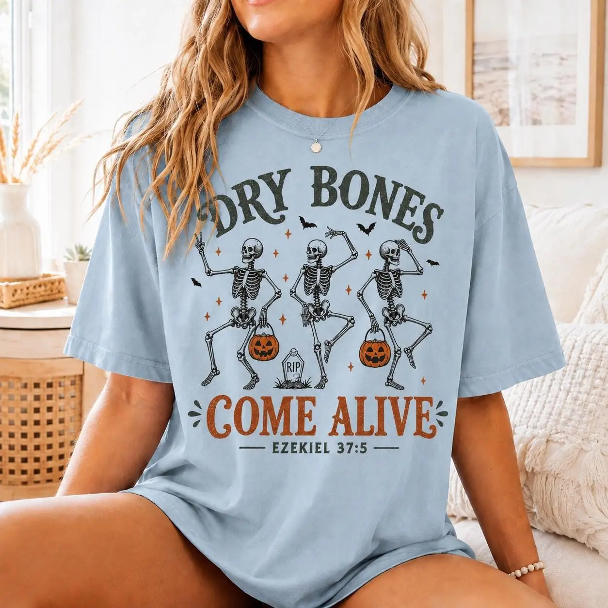 Dry Bones Come Alive Christian Halloween Shirt, Dancing Skeleton Bible Verse Tee, Faith Scripture Fall Gift - photo 4