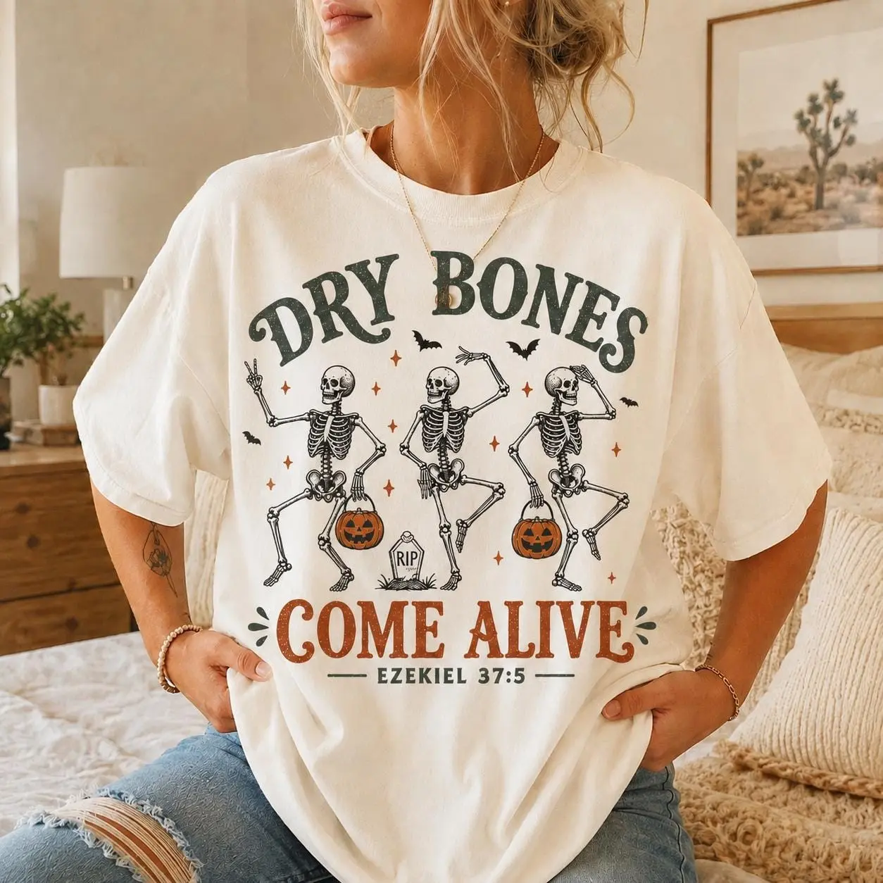 Dry Bones Come Alive Christian Halloween Shirt, Dancing Skeleton Bible Verse Tee, Faith Scripture Fall Gift - photo 5