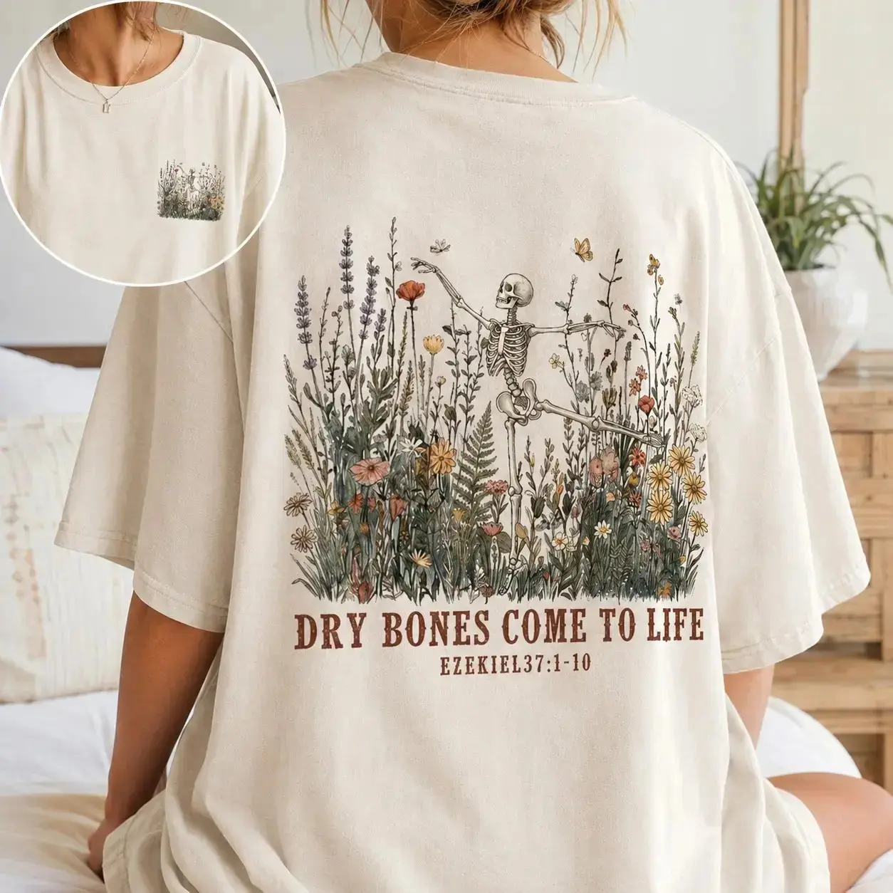 Dry Bones Come To Life Double Sided T-Shirt, Comfort Colors Christian Religious Jesus God Skull Fall Autumn Graphic Tee