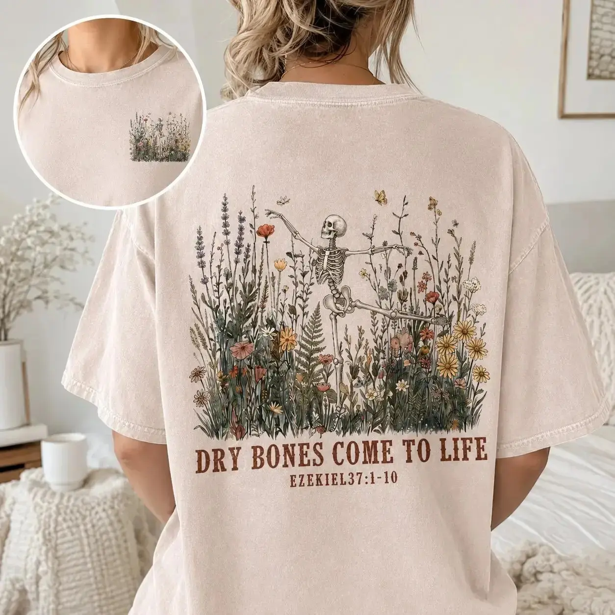 Dry Bones Come To Life Double Sided T-Shirt, Comfort Colors Christian Religious Jesus God Skull Fall Autumn Graphic Tee - photo 3