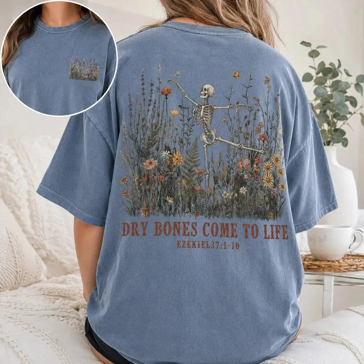Dry Bones Come To Life Double Sided T-Shirt, Comfort Colors Christian Religious Jesus God Skull Fall Autumn Graphic Tee - photo 4
