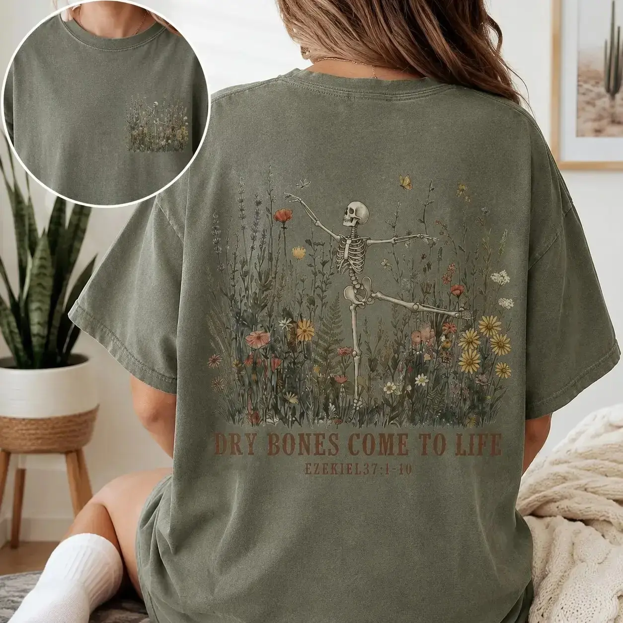 Dry Bones Come To Life Double Sided T-Shirt, Comfort Colors Christian Religious Jesus God Skull Fall Autumn Graphic Tee - photo 5