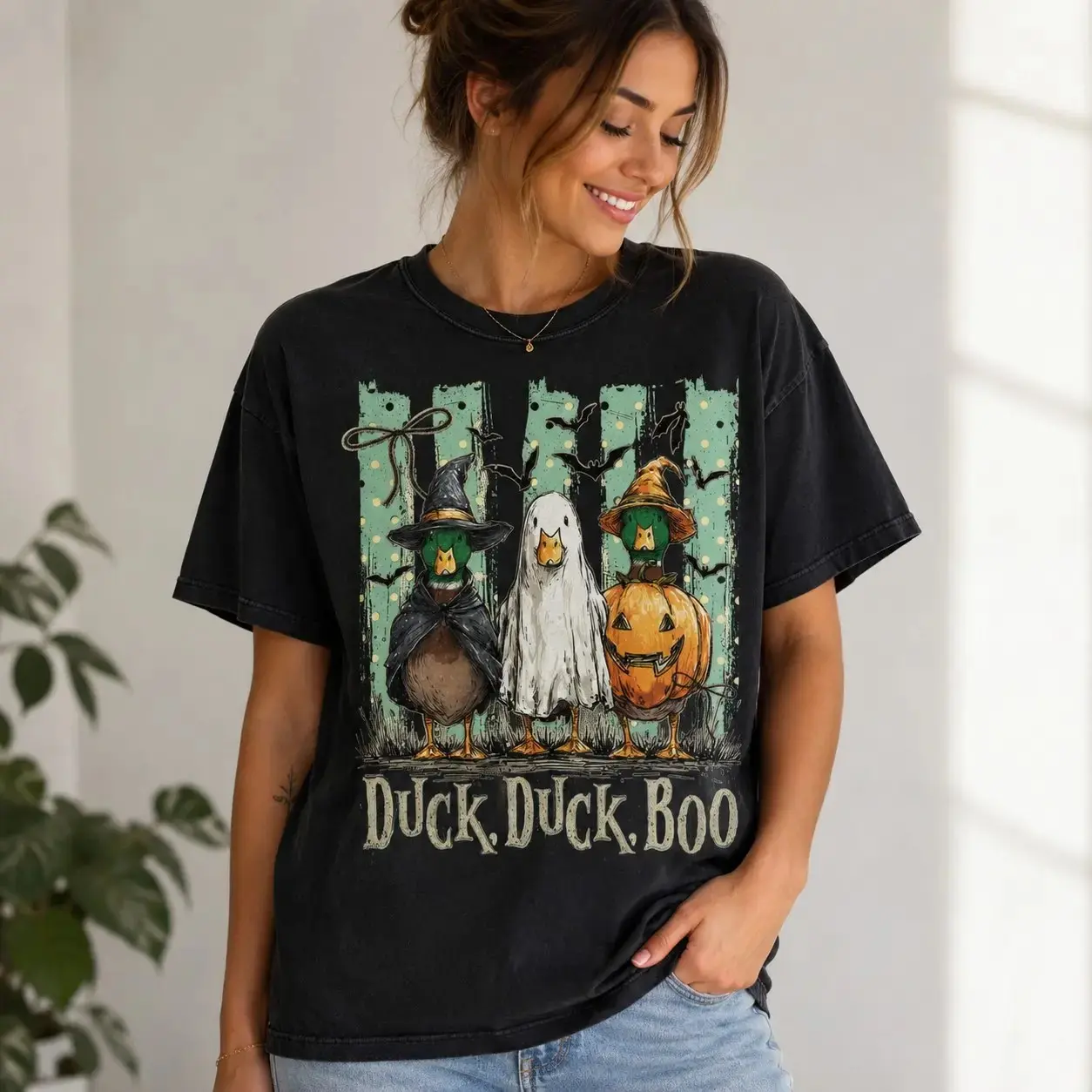 Duck Duck Boo Comfort Colors Halloween Tee, Funny Goose Trick or Treat Shirt, Spooky Ghost Witch Pumpkin Top for Women - photo 3