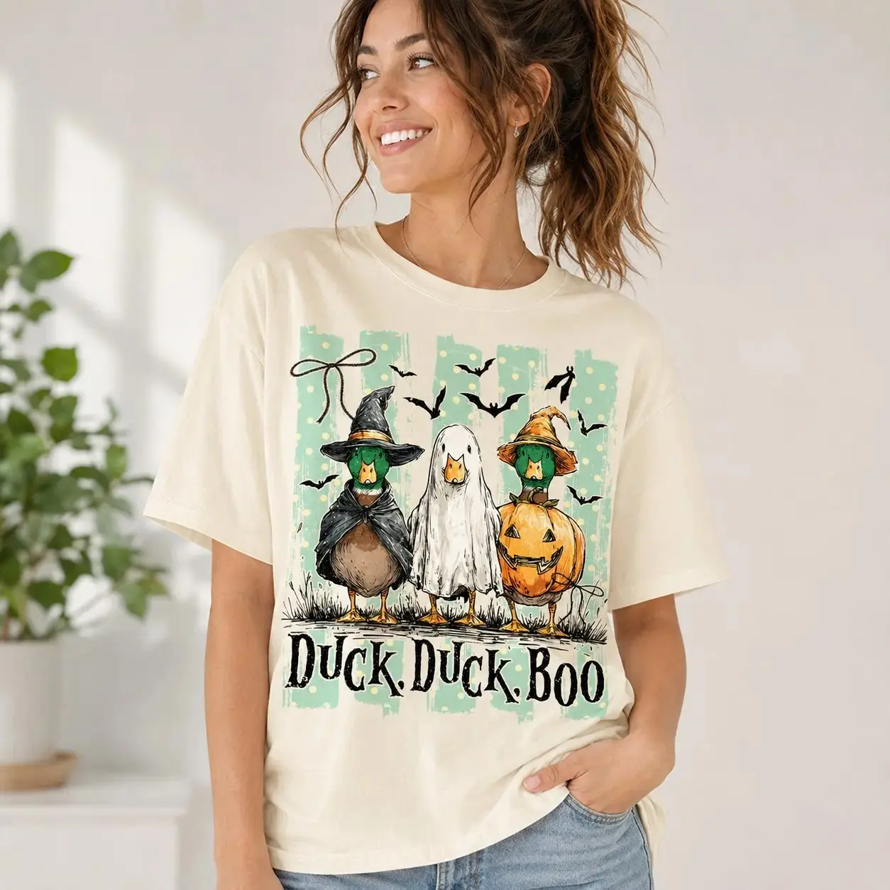 Duck Duck Boo Comfort Colors Halloween Tee, Funny Goose Trick or Treat Shirt, Spooky Ghost Witch Pumpkin Top for Women - photo 4