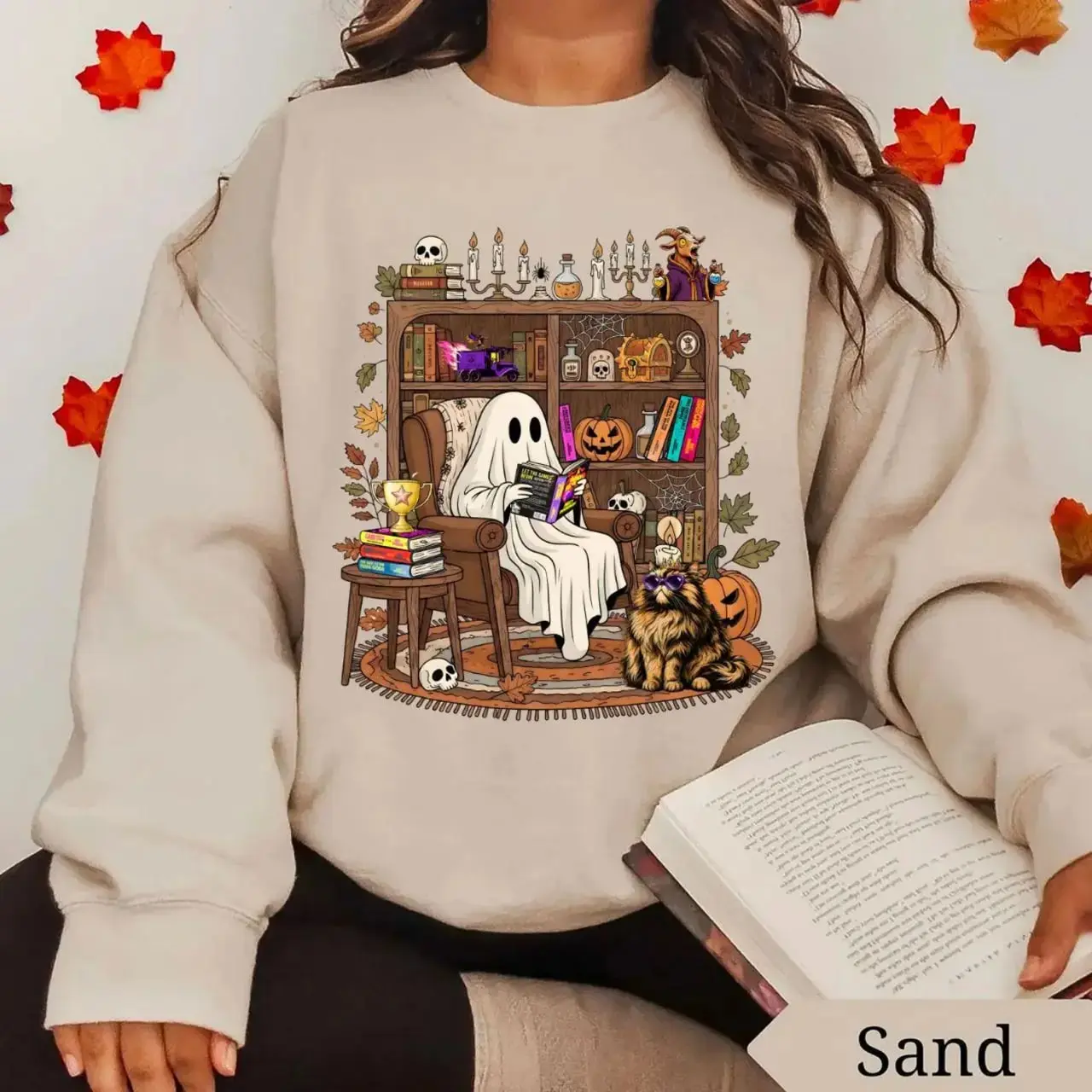 Dungeon Crawler Carl Ghost Sweatshirt, Halloween Scifi Book Lover Crewneck Shirt - photo 3