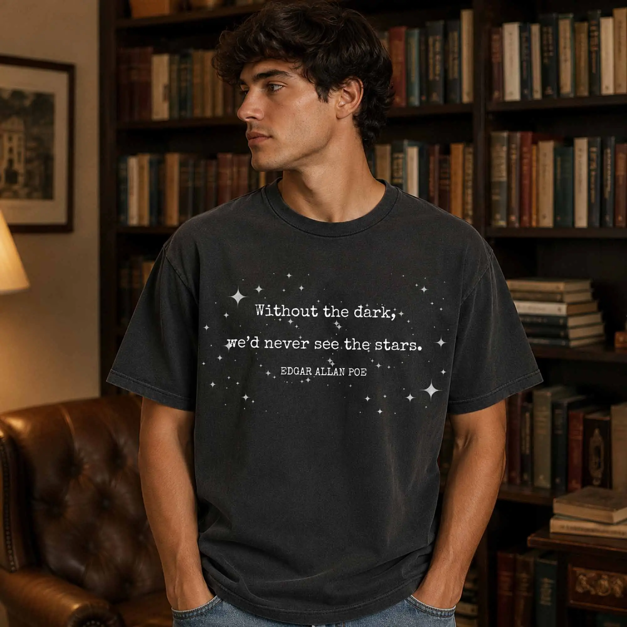 Edgar A.P Shirt, Gothic Raven Poem Tee, Dark Academia Skull Style Poetry Themed Gift Tshirt - photo 2