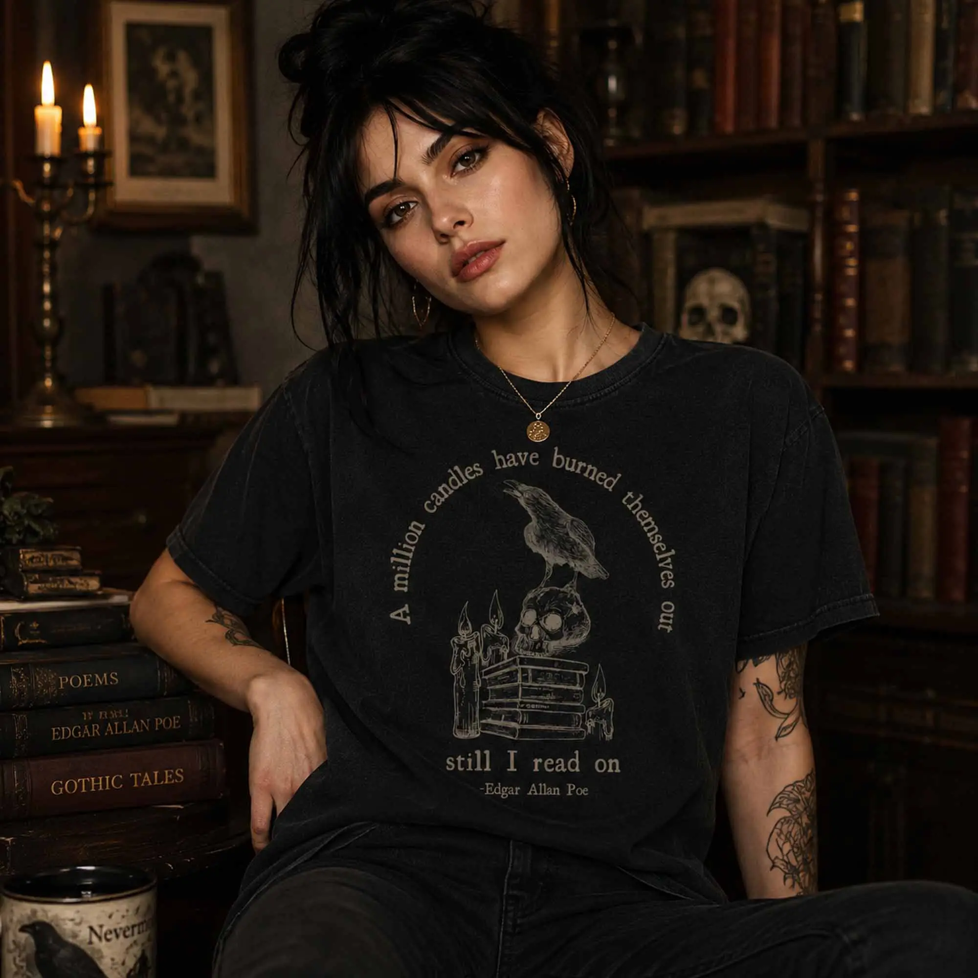 Edgar Allan Poe Skull Shirt, Comfort Colors Raven Bookish Poet Tee, Dark Academia Gothic Cottagecore Tshirt