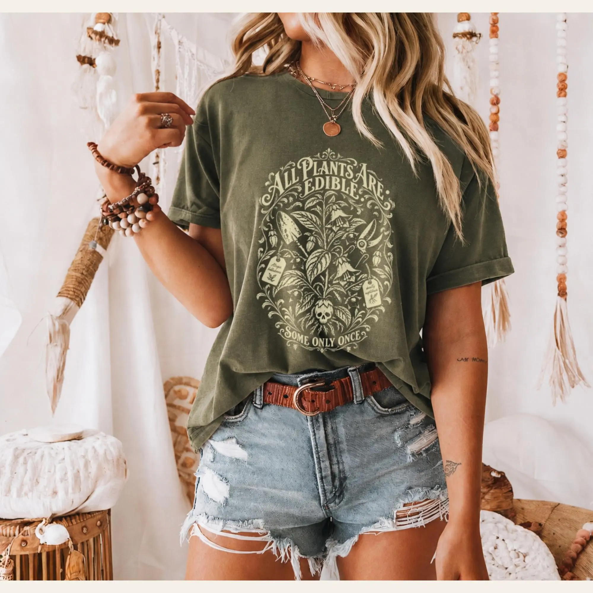 Edible Plants Herbology Poison Halloween Shirt, Funny Deadly Nightshade Botanical Grunge Gothic Skull Tee - photo 2