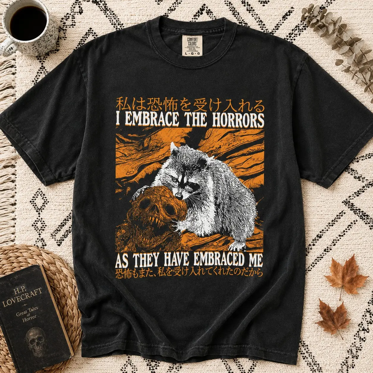 Embrace the Horrors Raccoon Graphic Shirt for Women, Vintage Halloween Tee, Spooky Season Lover Gift - photo 2
