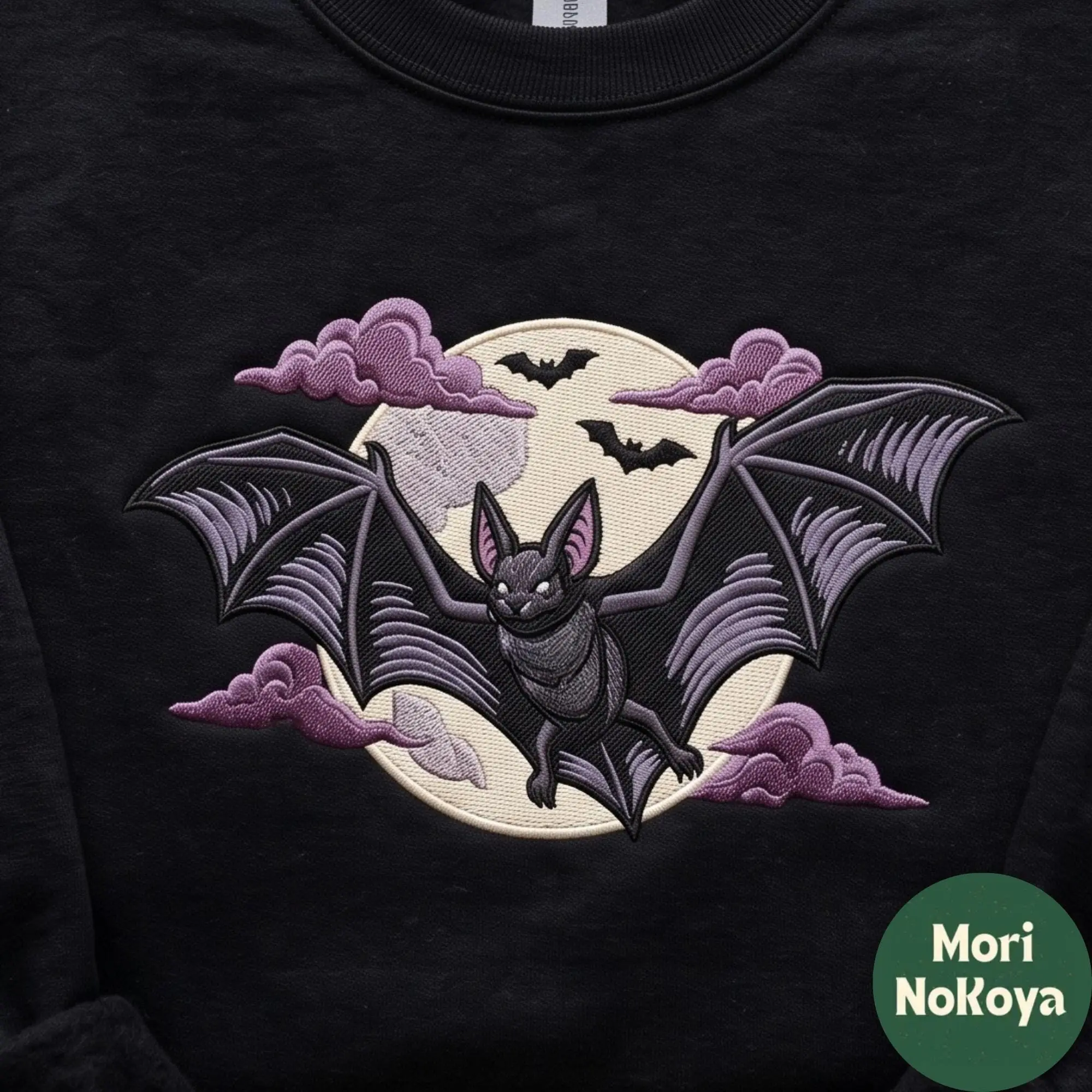 Embroidered Bats Sweatshirt, Gothic Halloween Graphic Crewneck, Spooky Season Gift - photo 2