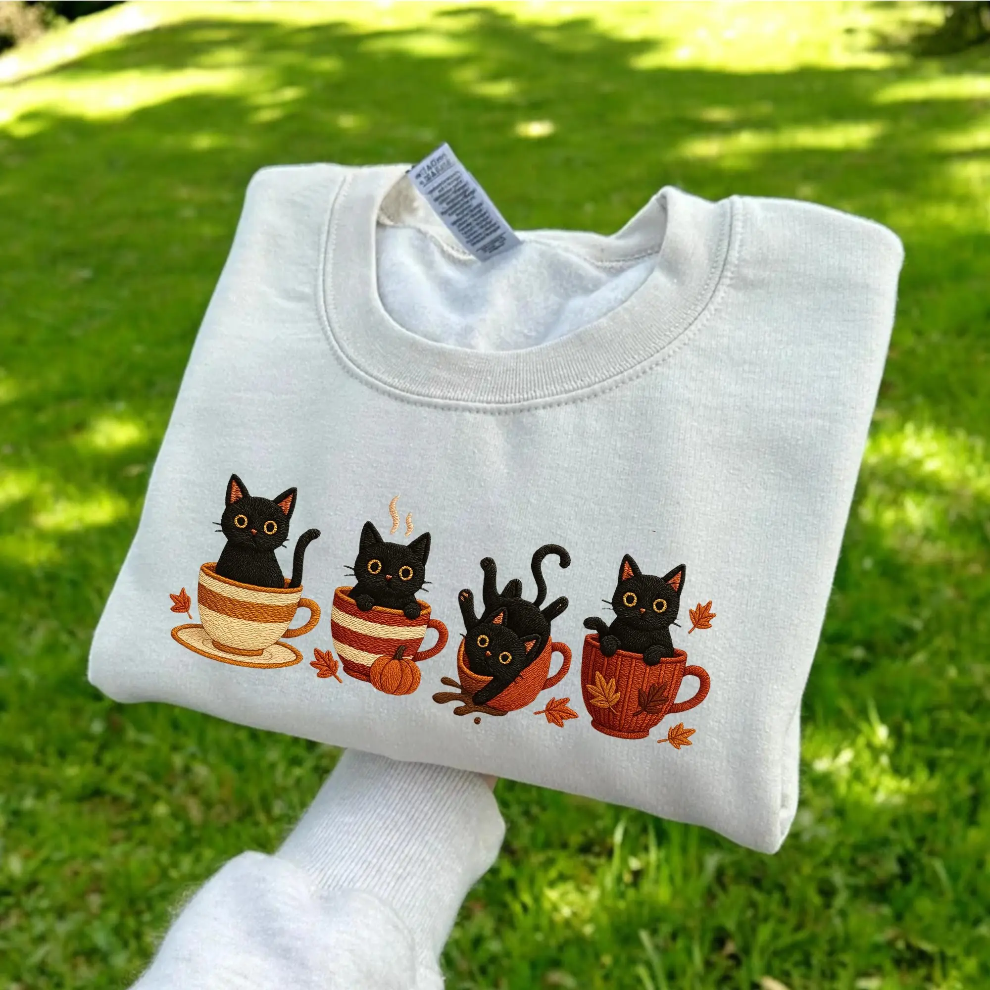 Embroidered Black Cat Sweatshirt for Women, Halloween Pumpkin Fall Cute Lover Graphic Pullover, Cozy Autumn - photo 3
