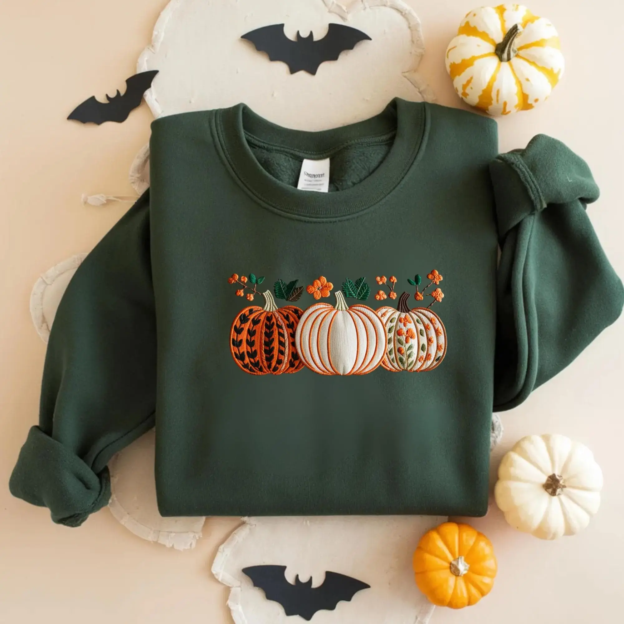 Embroidered Fall Pumpkin T-Shirt: Autumn Thanksgiving Tee - photo 2
