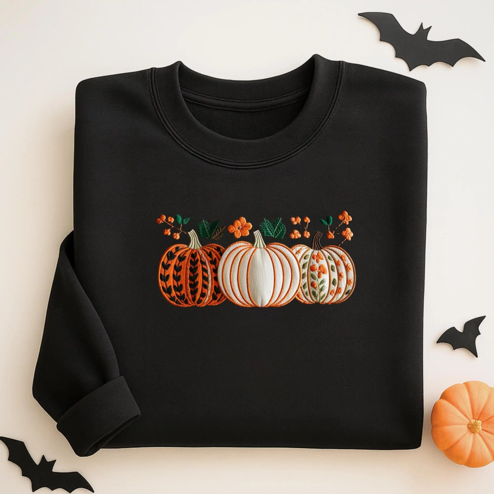 Embroidered Fall Pumpkin T-Shirt: Autumn Thanksgiving Tee - photo 3