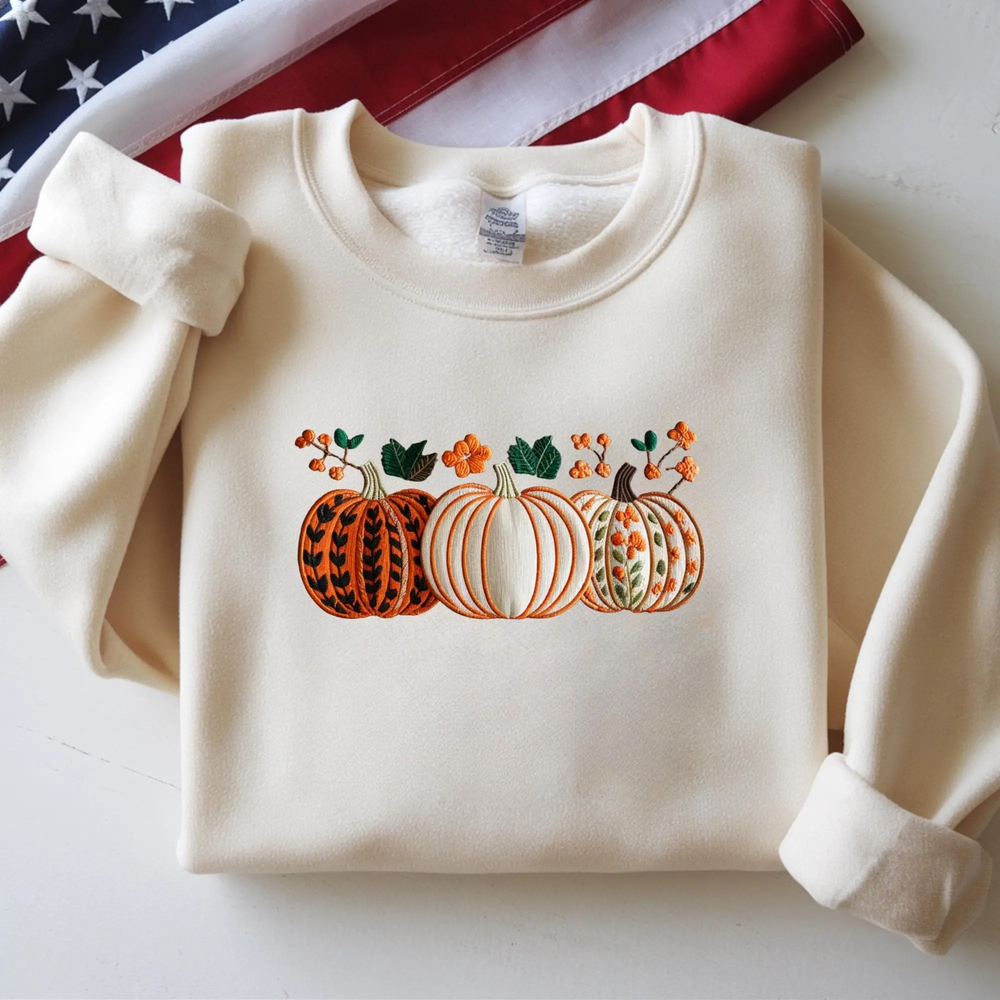 Embroidered Fall Pumpkin T-Shirt: Autumn Thanksgiving Tee - photo 4