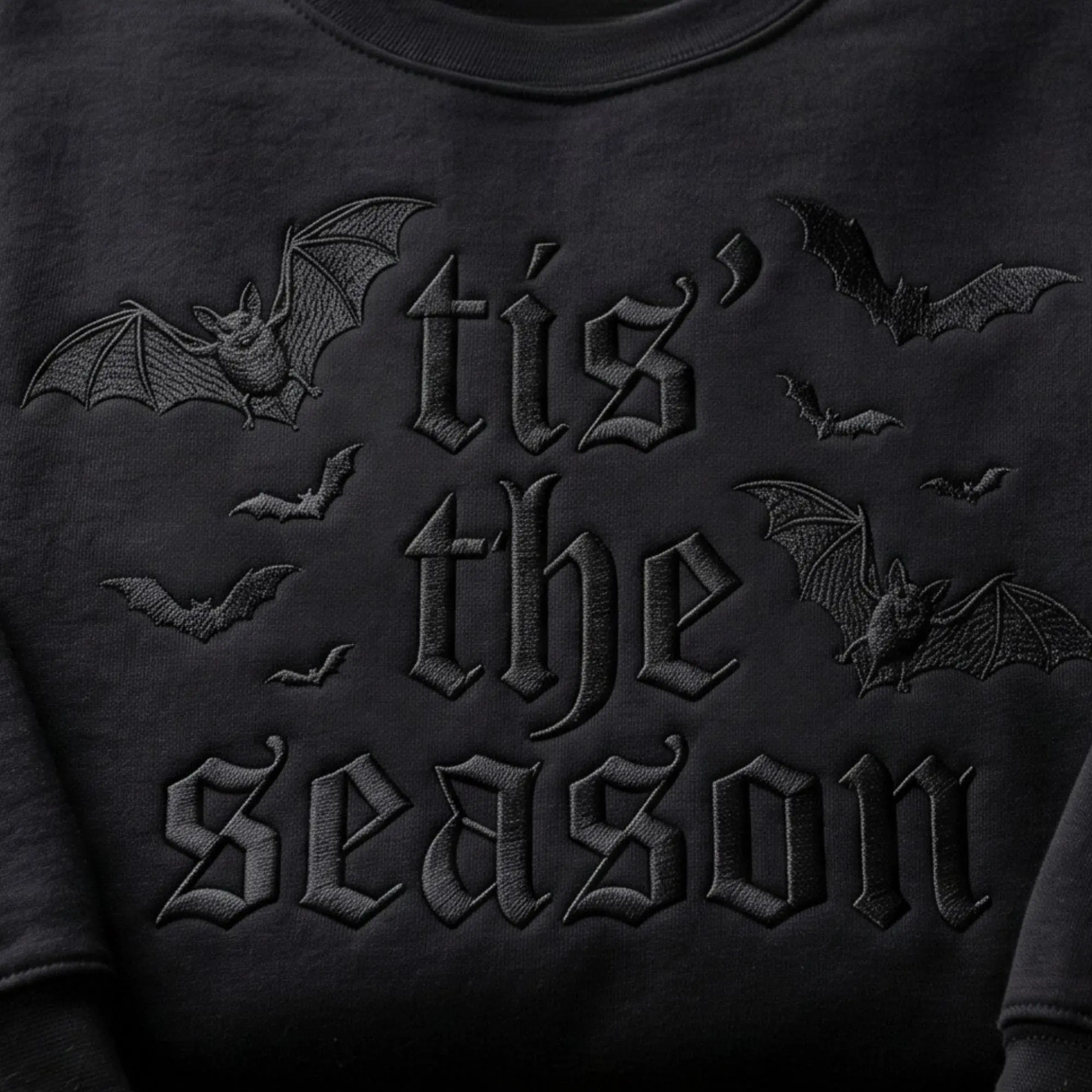 Embroidered Goth Halloween Tis the Season Shirt, Gothic Bats Womens Spooky Dark Academia Fall Tee - photo 2